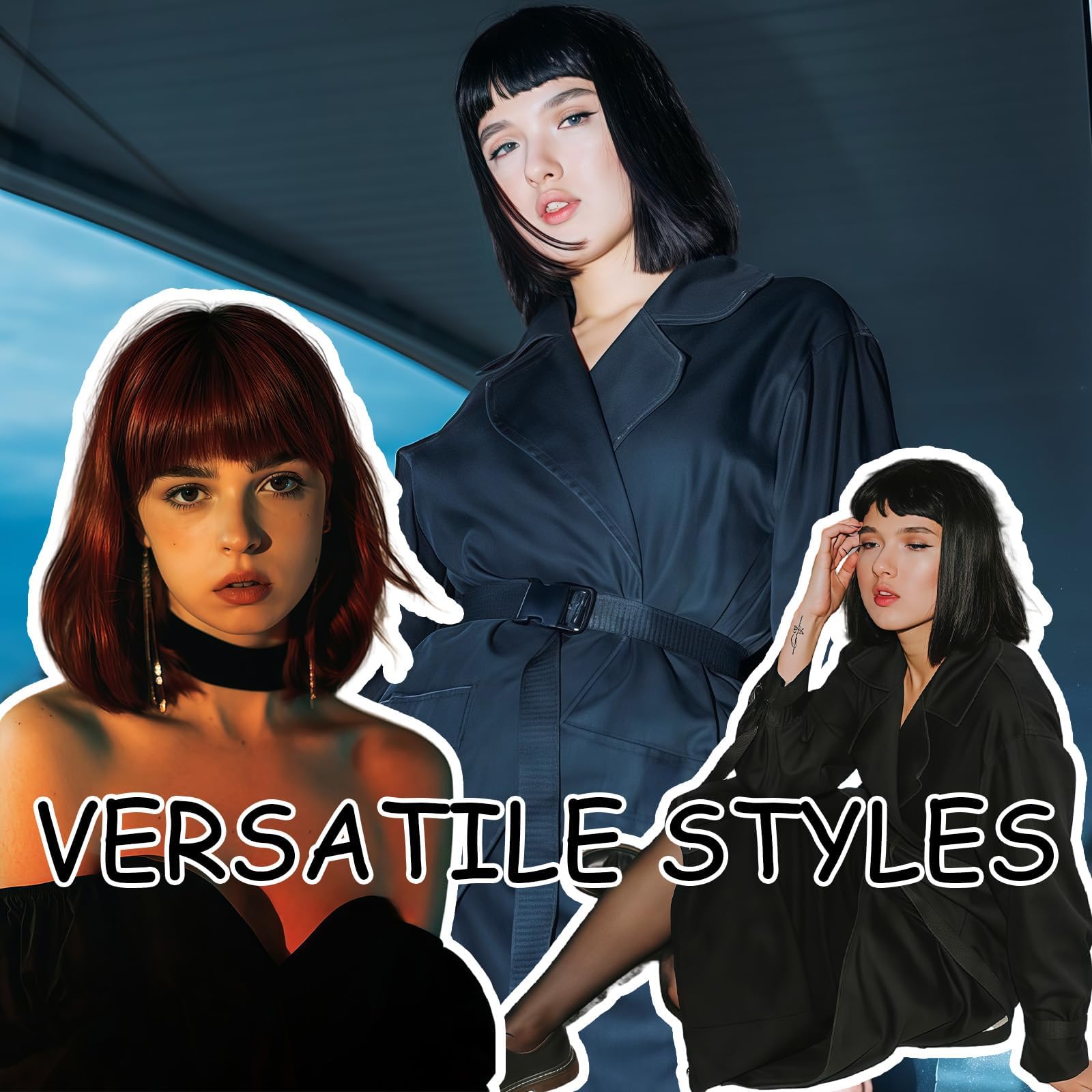 Short Black Wig with Fringe - Image 4