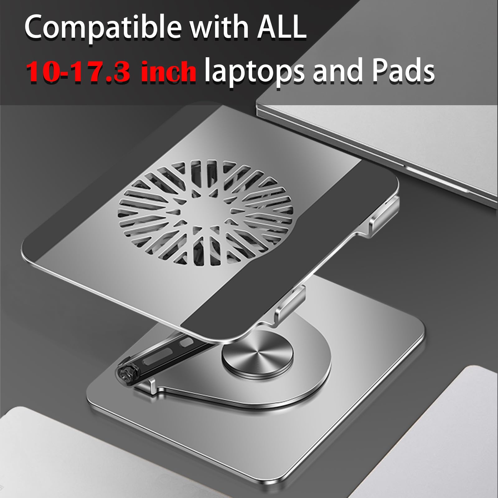 Almohadilla de enfriamiento para laptop Soporte giratorio de 360° para laptop con ventilador de refrigeración turbo de 5 pulgadas, 2 ángulos ajustables y almohadilla de enfriamiento ajustable de 0 a 4