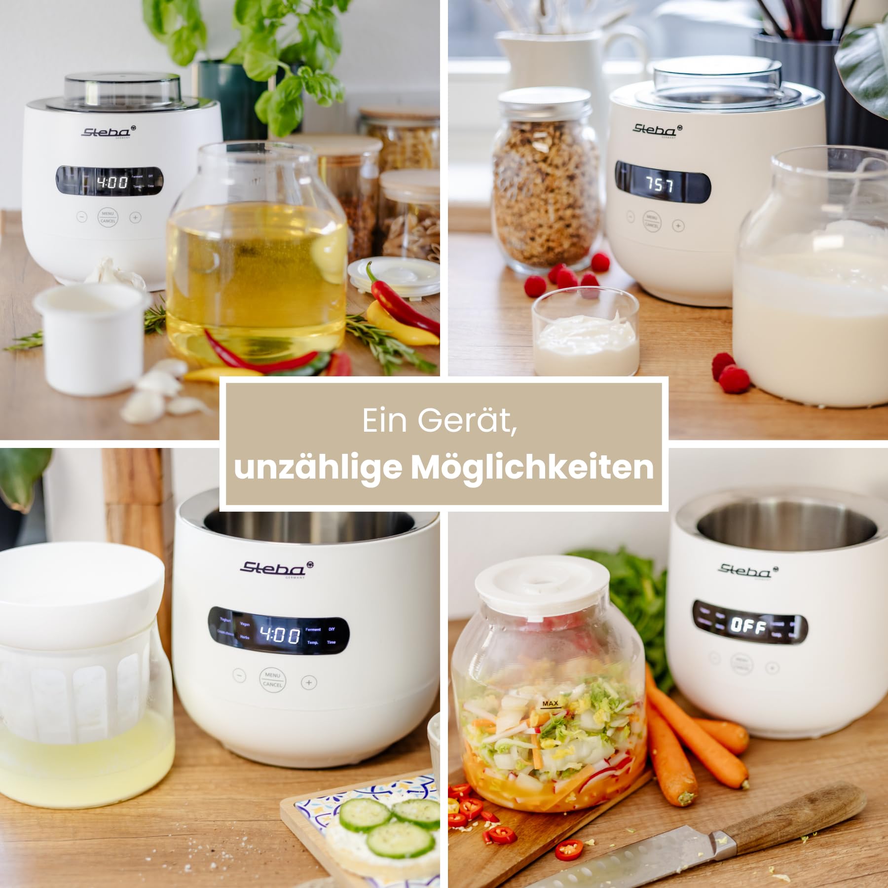 Steba JM 4 Joghurt-Maker | 1 Joghurtglas 2 l, 1 Joghurtglas 1,3 l, 5 Automatikprogramme, Leichte Reinigung