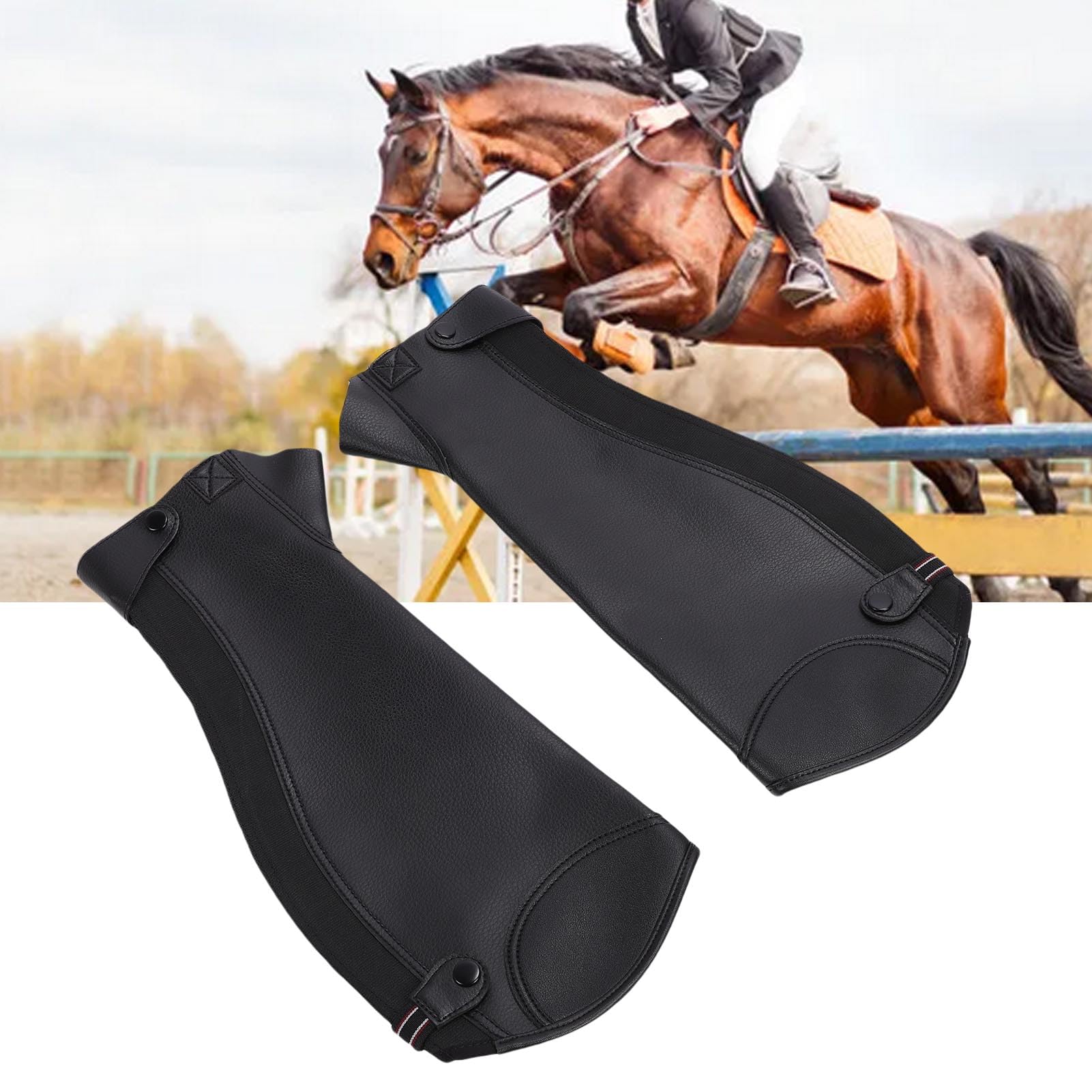 Mezzi Ghette da Equitazione, Mezzi Ghette da Equitazione in Microfibra Parastinchi da con Cerniera a Tutta Lunghezza Chiusure a Scatto sul Fondo Cinghia Elastica per
