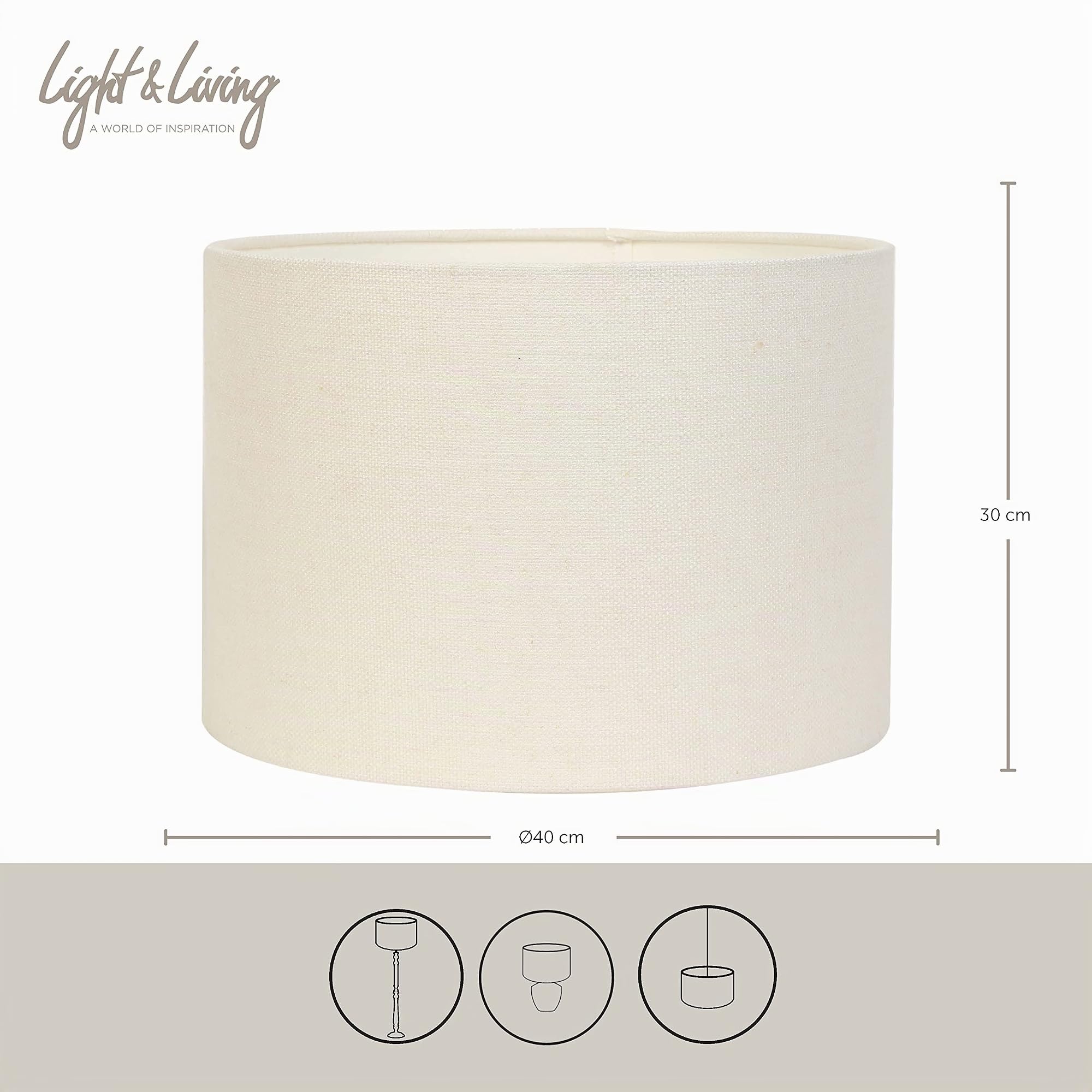 Light & Living Lampenschirm Zylinder Livigno - Eiweiß - Ø40x30cm | Zylinder - Klassisch, Ländlich - Textilien