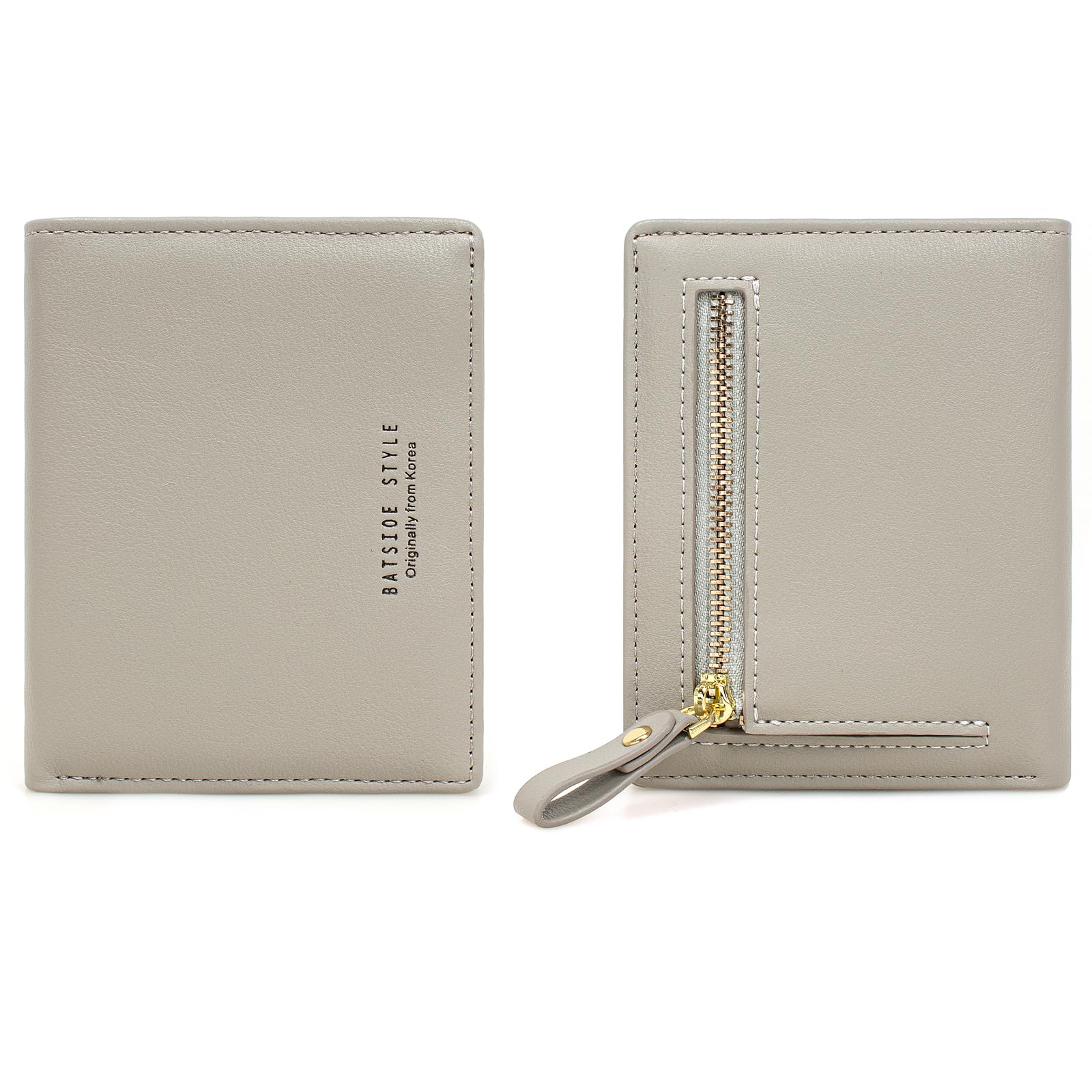 SUMGOFO Small Wallet for Women Slim Leather Card Holder RFID Mini Bifold Short Front Zipper Pocket Coin Purse (Gray)
