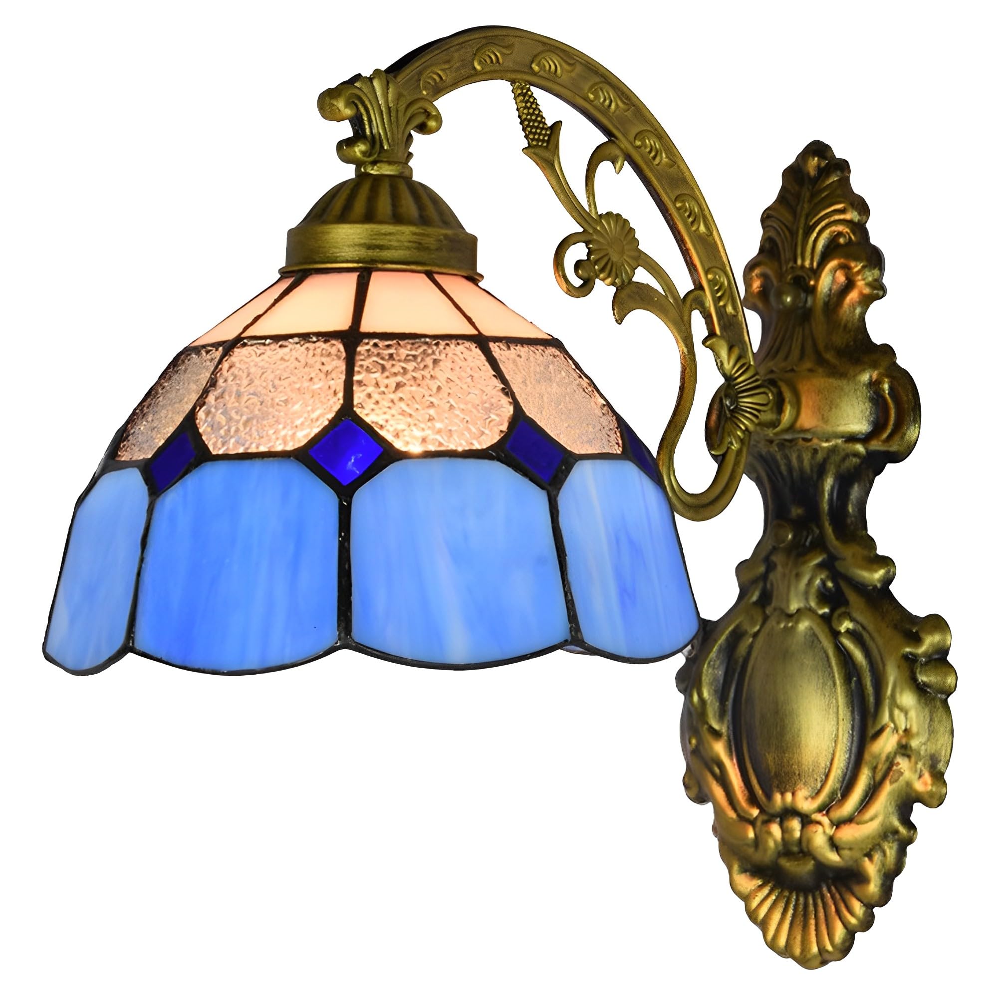 FYZDLAOR Mediterranean Blue TiffanyStyle Wall Sconces with Stained Glass Shade,Wall Mounted Lighting Fixtures for Living Room Staircase Bedroom