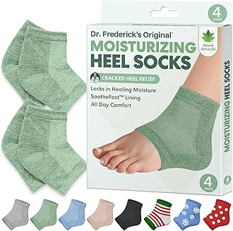 Dr. Frederick's OriginalMoisturizing Heel Socks for Cracked Heel Treatment - 2 Pairs - Socks for Dry Feet - Cracked Skin Repair & Overnight Hydration - Foot Care for Women & Men - Green Aloe