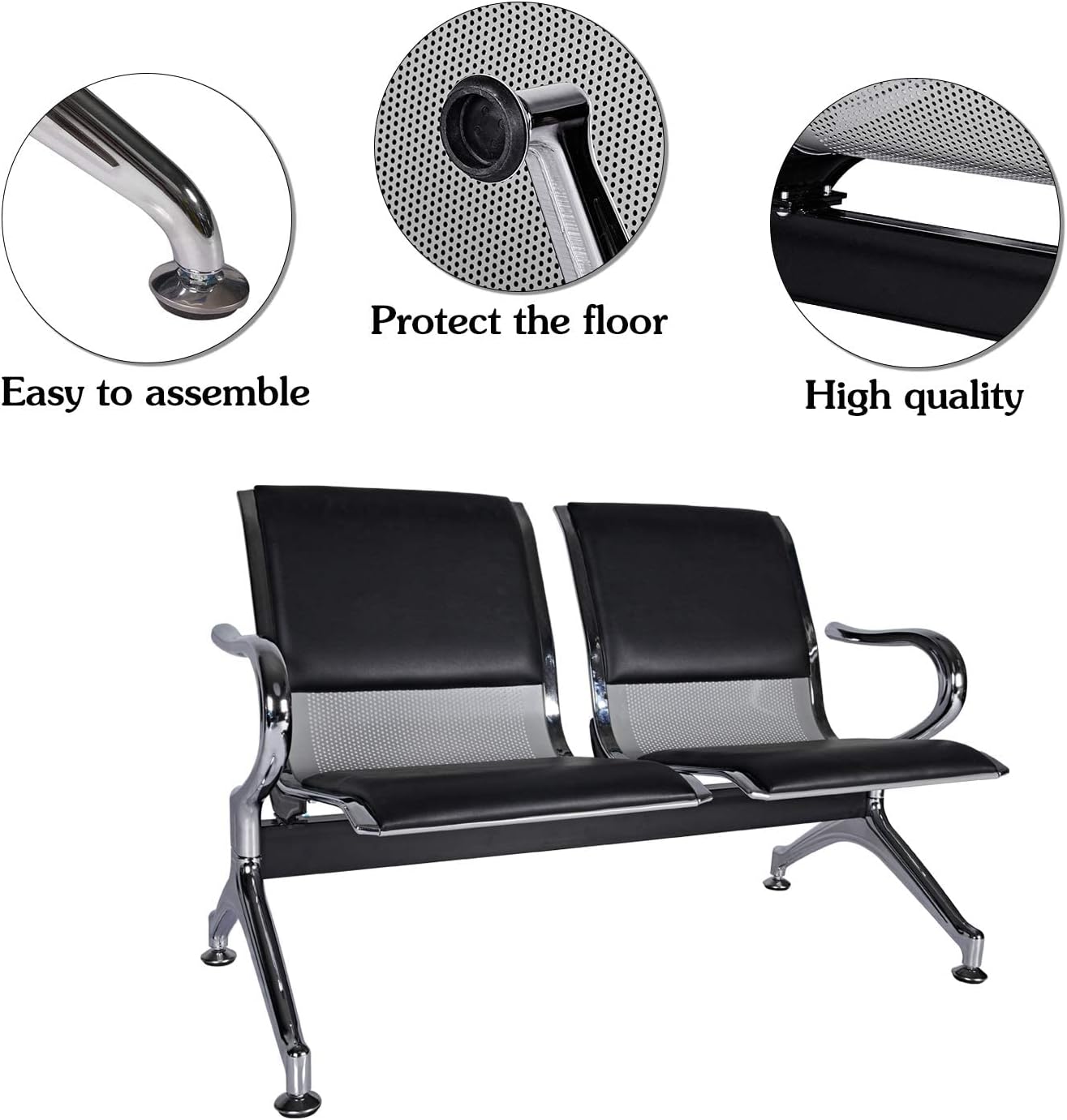 Kinsuite Set of 2 2-Seat Waiting Room Reception Chairs with Arms Office Guest Chairs & Reception Chairs, PU Leather for Airport Office Bank Hospital Seat Bench