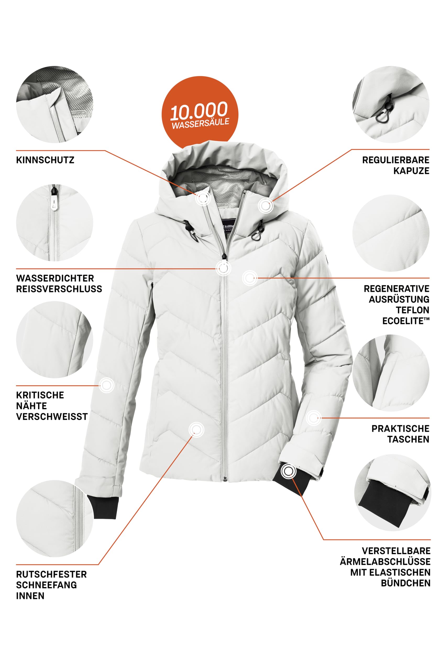 Killtec Ksw 31 Wmn Ski Qltd Jckt Giacca da sci/giacca trapuntata/giacca funzionale in look piumino con cappuccio e paraneve Donna