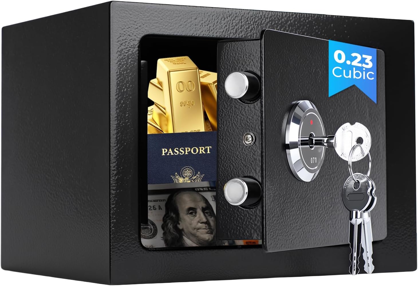 Small Safe Box for Home, Wall Safes 0.23 Cubic Feet, Heavy Duty Steel Safety Lock Box with 3 Keys for Money, Documents, Passort, Jewelry 9.06"x 6.69"x 6.69"
