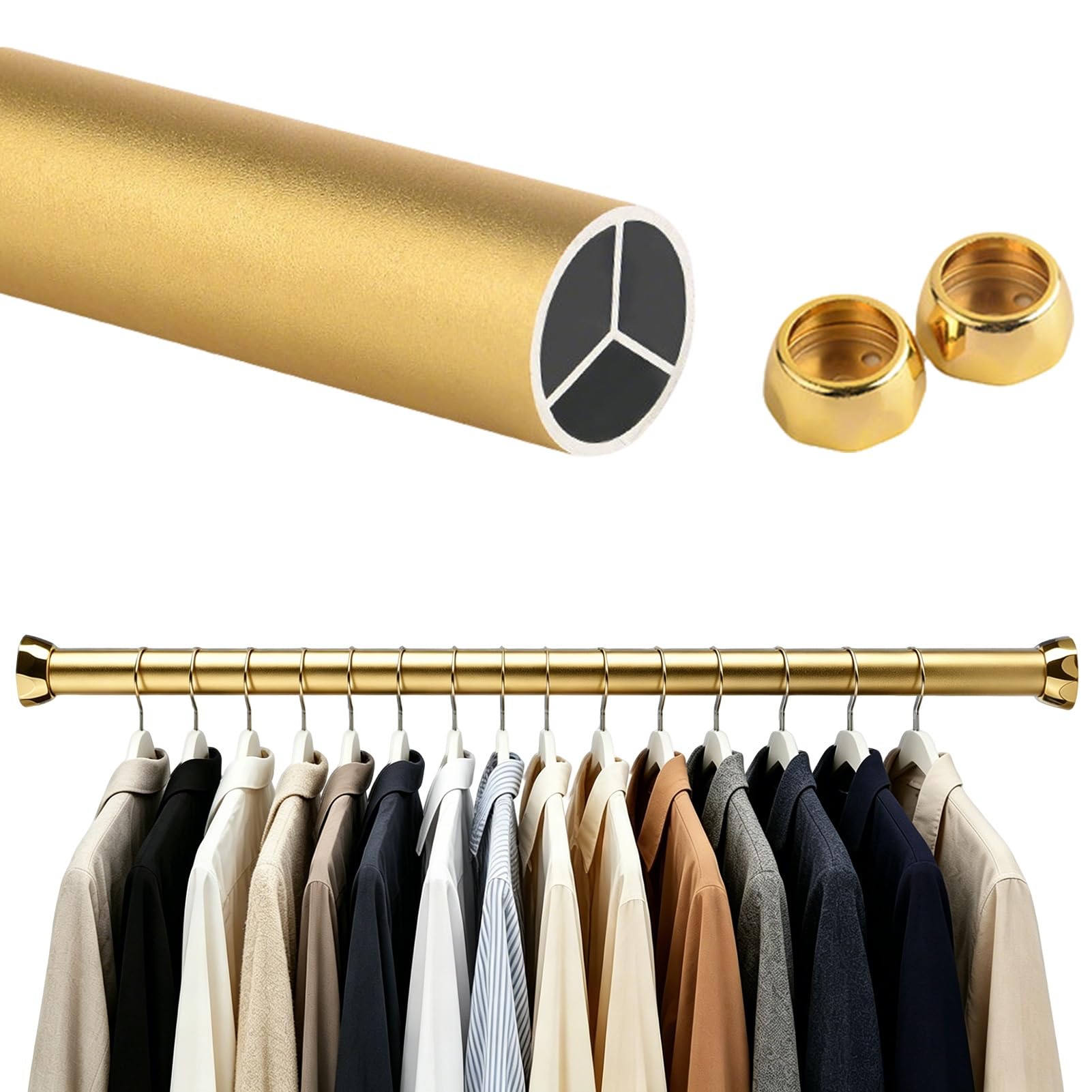 Barres de penderie rondes à découper couleur or pour dressing de chambre et buanderie