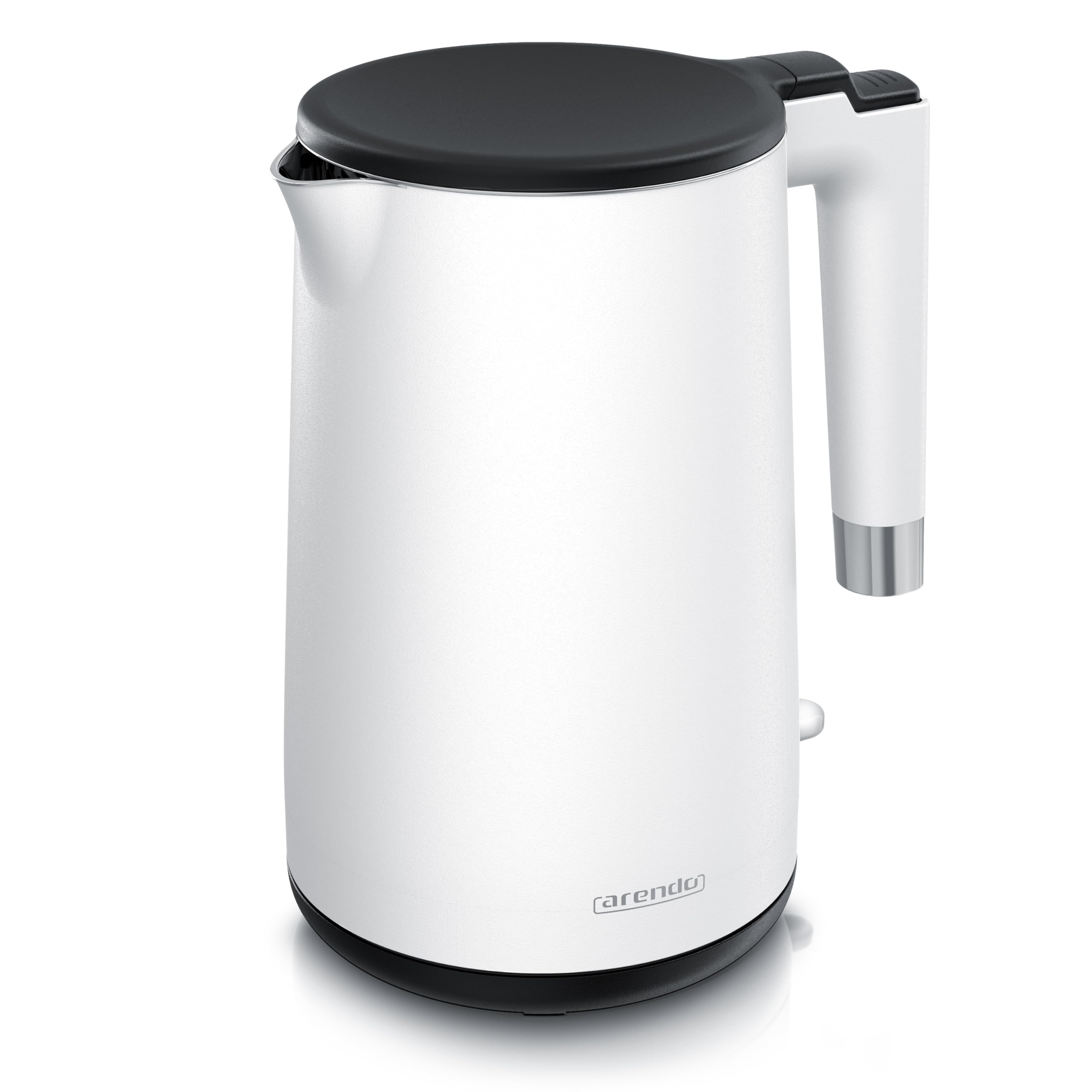 Arendo - Wasserkocher Edelstahl – 1,5 Liter - 2200 Watt – Doppelwand-Design – 360° Controller – BPA-frei – Überhitzungs- und Trockengehschutz - weiß matt