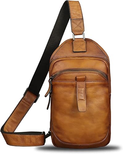 Miniatura 2 de LRTO Bolso de cuero genuino para hombres y mujeres retro de cuero bandolera bolso bandolera bolso de hombro bolsa de pecho