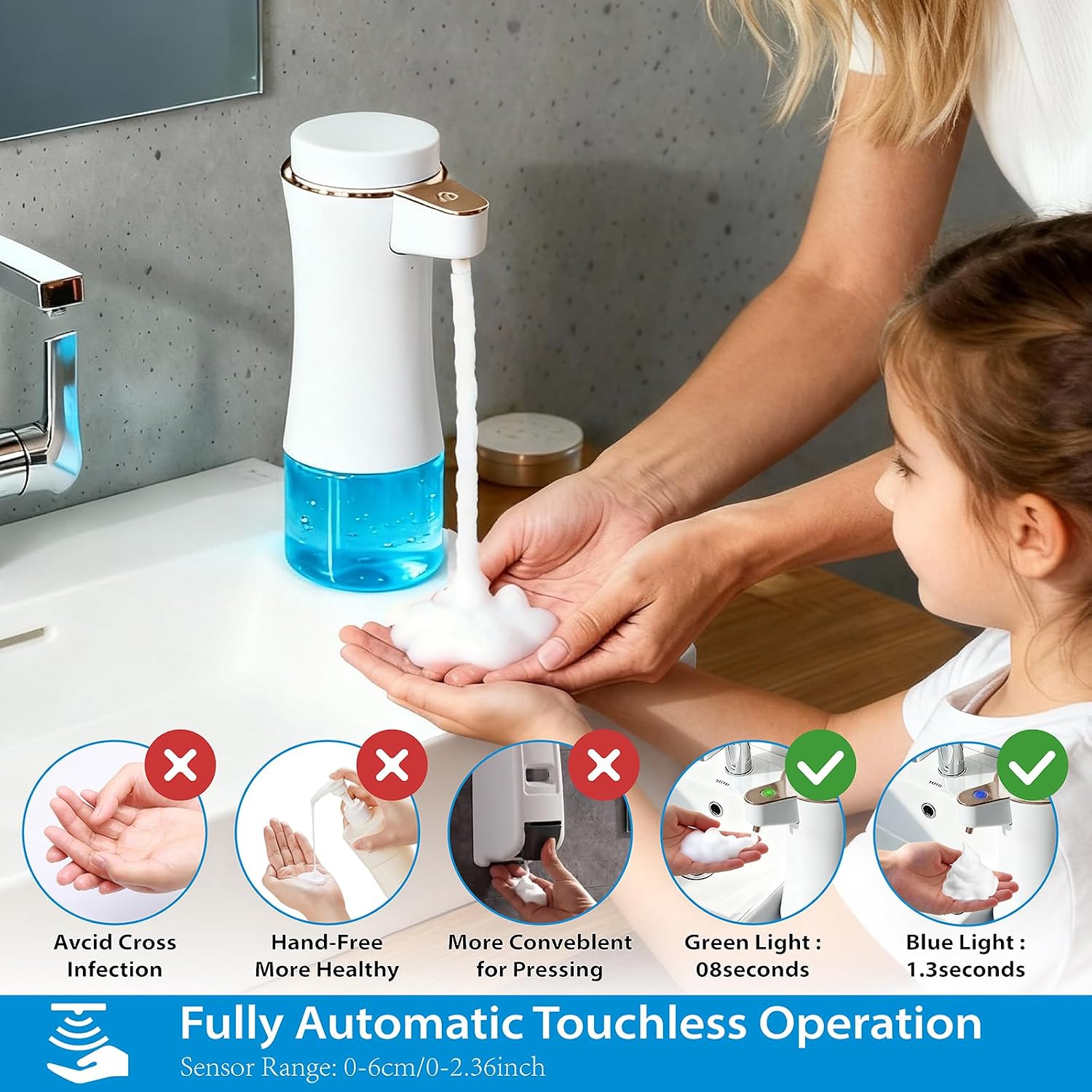 Automatic Soap Dispenser, Hands-Free Touchless Foam Soap Dispenser, Long Battery Life, Adjustable Volume, Modern Electric Hand Soap Dispenser for Bathroom Kitchen, 11oz/320ML, White