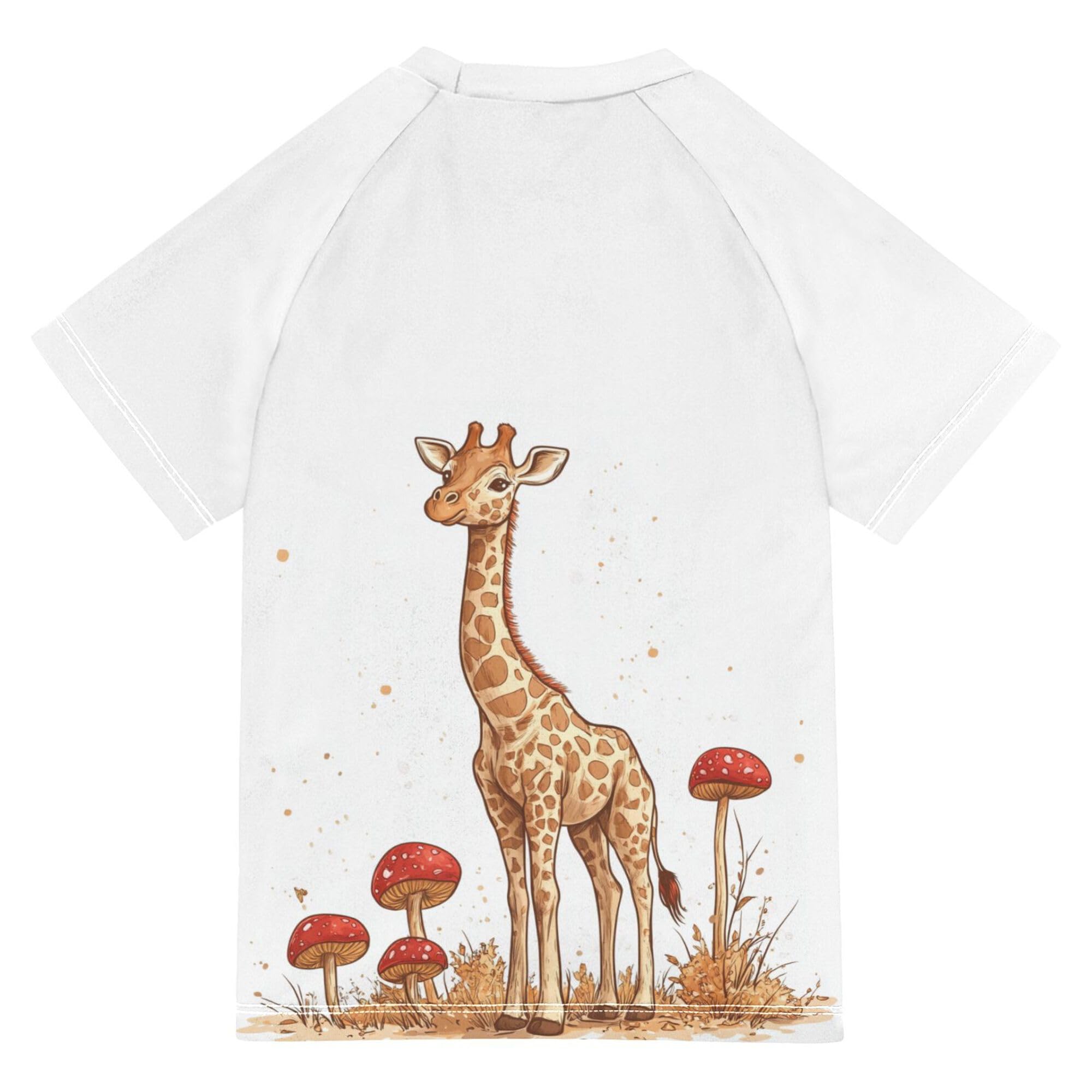 Cartoon Giraffe White Kids Bathing Suit UV Protection Kids Rash Guard Swimsuit Girls Swimwears Baseball Shirts for Toddler Boy 4T