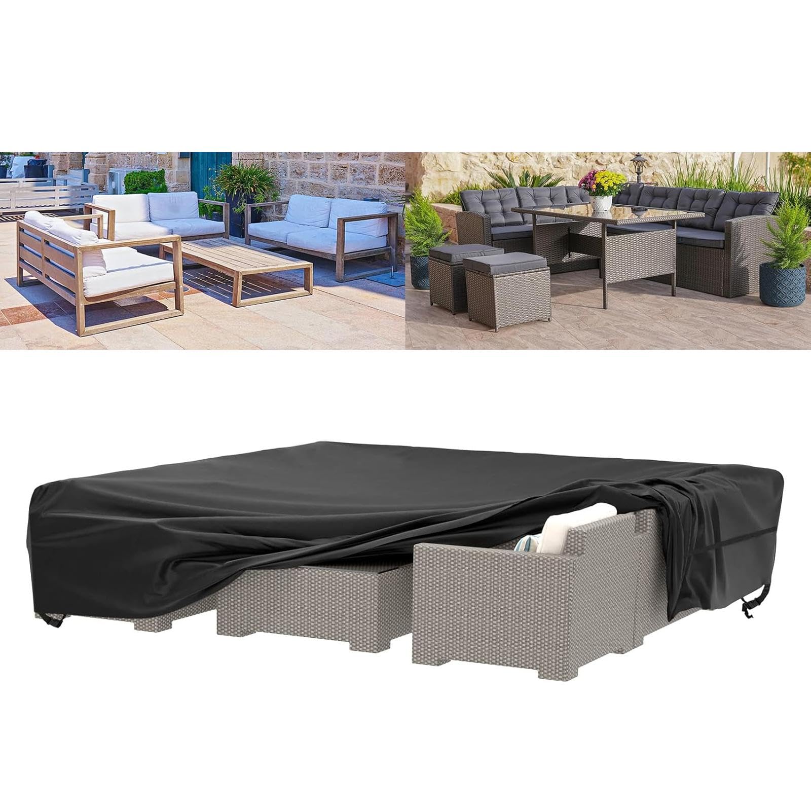 OOOXZO Cover For Garden Furniture Waterproof Large 290x230x90cm/LxWxH Patio Table Cover, 600D Heavy Duty Outdoor Furniture Cover, Tear-resistant, Windproof, Anti-UV Rattan Garden Furniture Covers