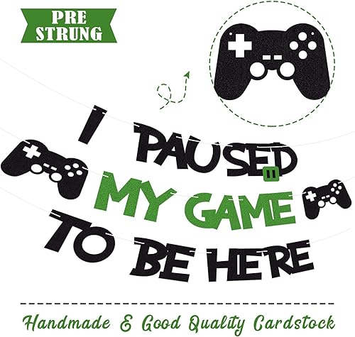 Miniatura 3 de Purp Pie Cartel de decoración de fiesta con purpurina para niños y niños, con texto en inglés "I Paused My Game To Be Here, con texto en inglés "I