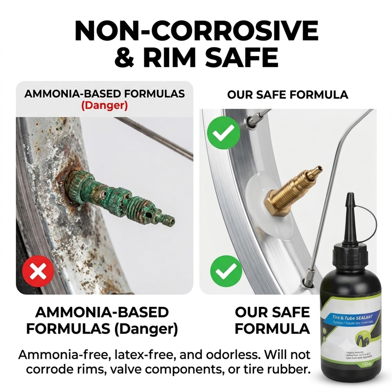 Sigillante per pneumatici per bici, camera d'aria da 120 ml e liquido per riparazione forature tubeless, riparazione portatile di emergenza per pneumatici piatti, Senza ammoniaca (3pcs)
