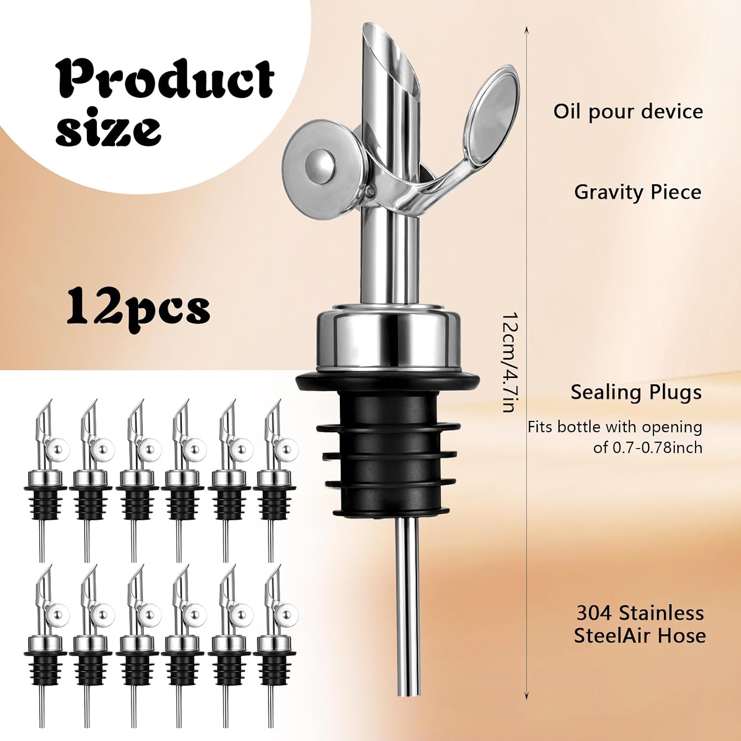 12 Pcs Weighted Stainless Steel Liquor Bottle Pourers Auto Flip Olive Oil Dispenser Spout Balsamic Alcohol Pourer Spouts image 2
