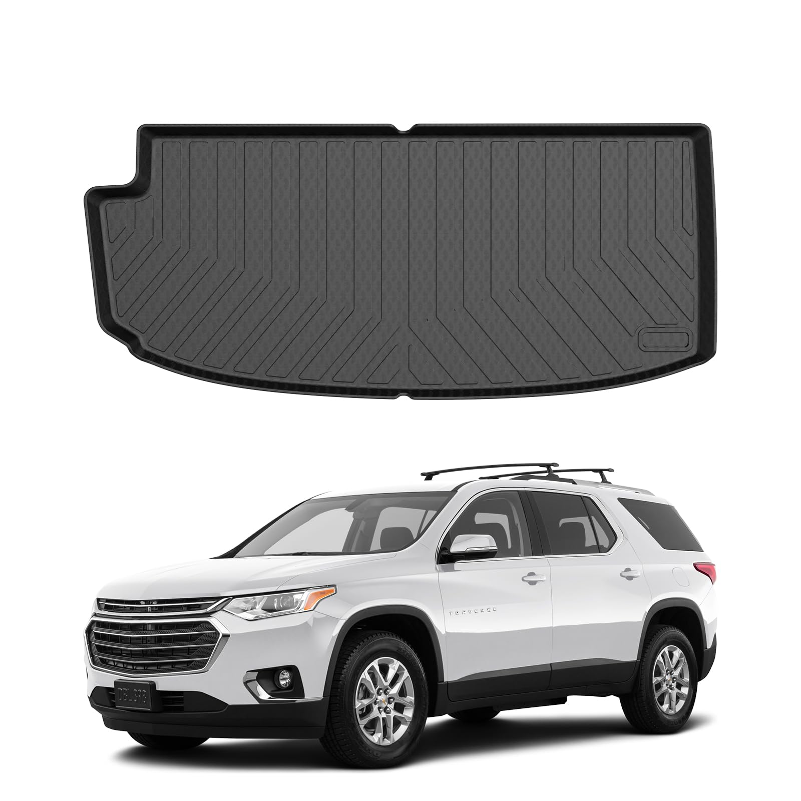 mixsuper cargo liner for chevrolet traverse 2018-2023, trunk mat behind the 3rd row seats, all weather cargo mat for chevy traverse rear trunk liner black