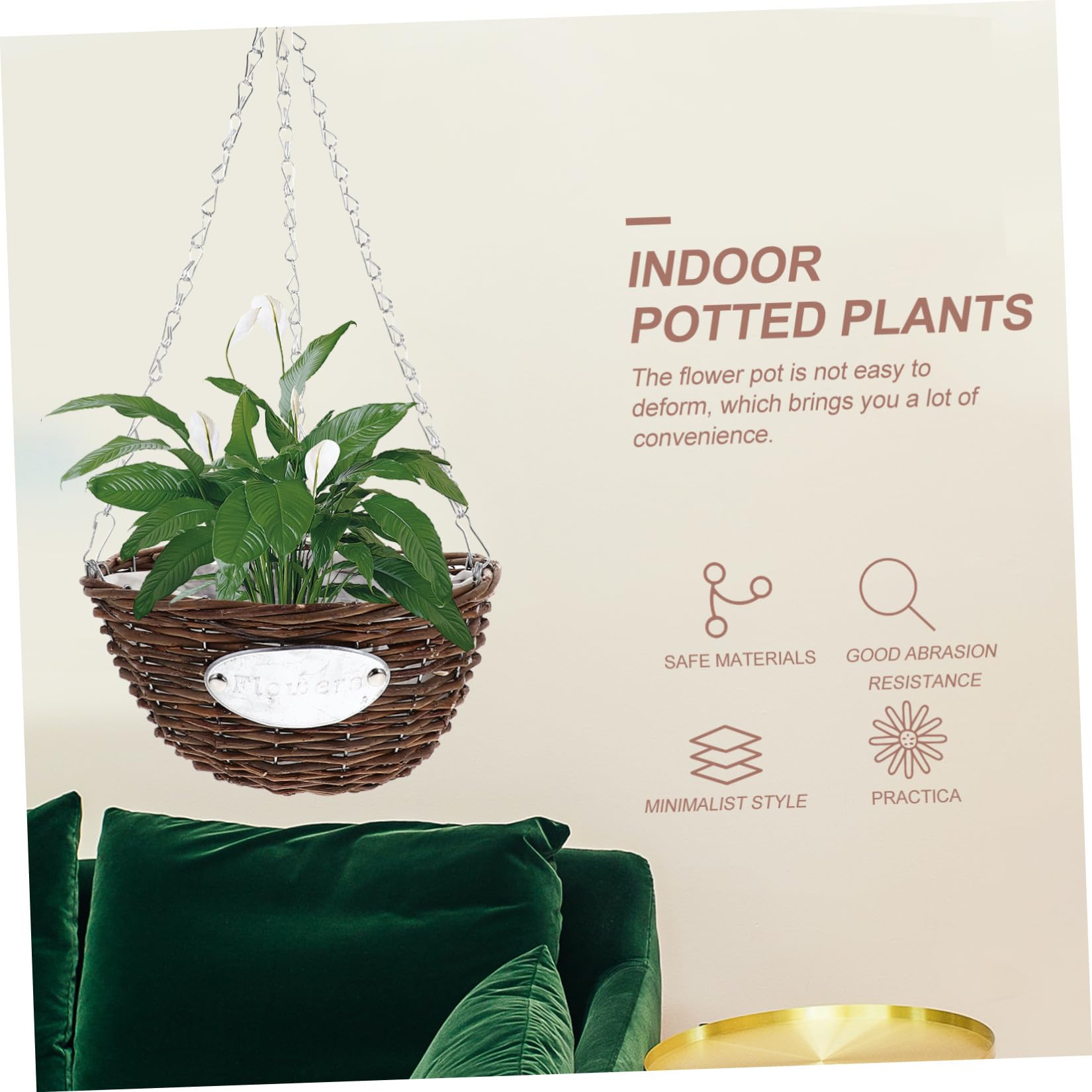 SHERCHPRY Fioriere Sospese in Metallo e Rattan, 2 Vasi da Fiori Cesto Medio 25 CM, Adatti per Esterni e Interni e Balcone
