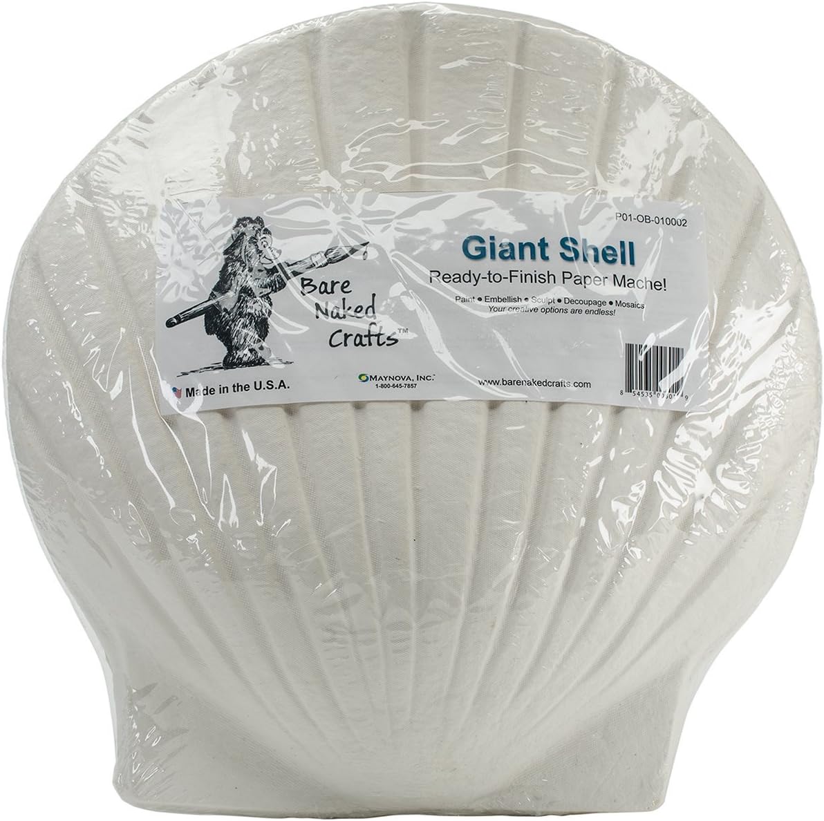Bare Naked Crafts Giant Paper Mache Shell 16 17 x 4-inch, Acrylic, Multicolour, 7.62x41.91x40.64 cm