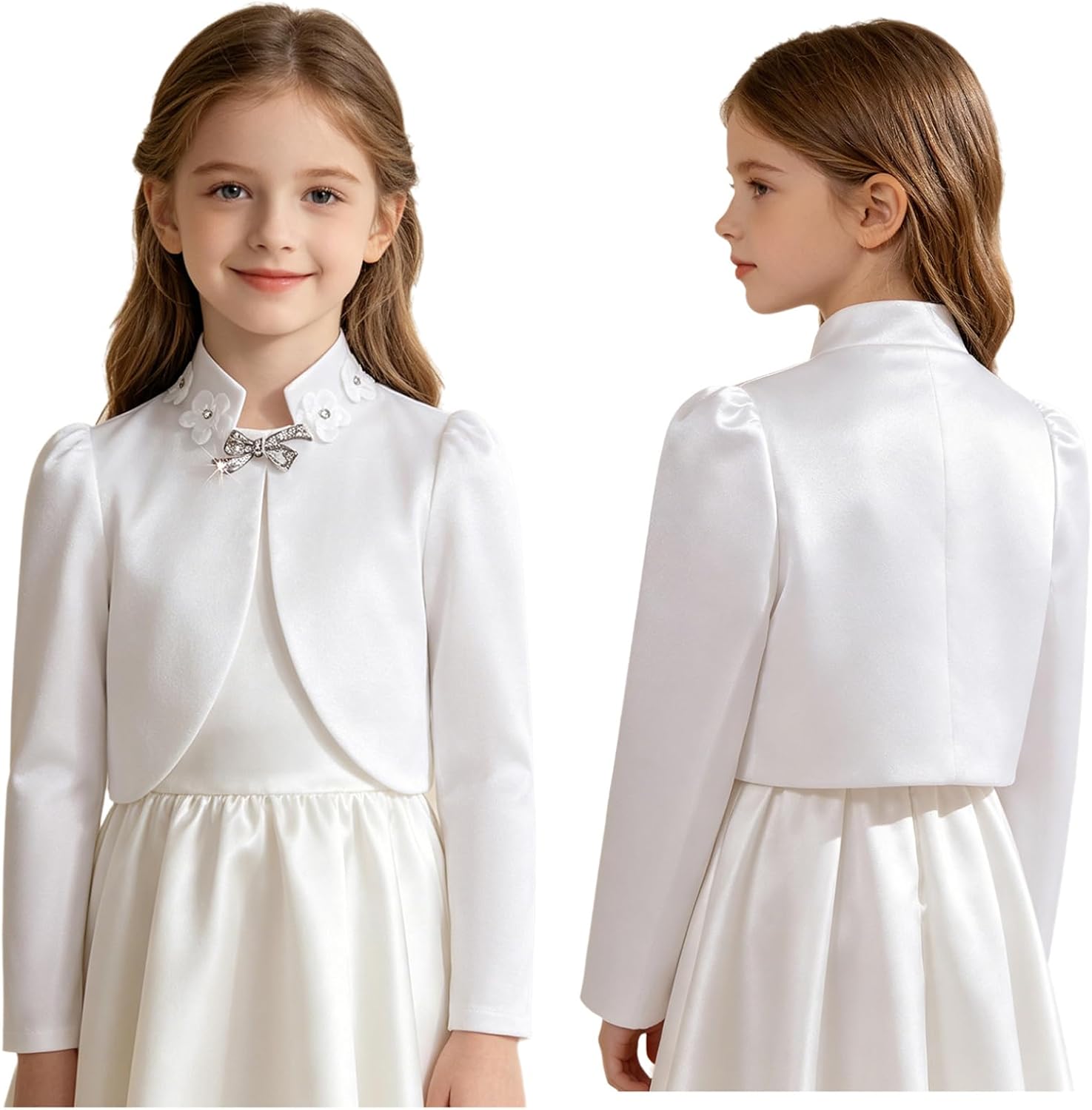 Choomomo Girl's Long Sleeve Flower Cardigan Bolero Shrug for Dresses Sparkly Open Front Crop Jacket