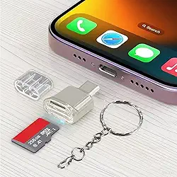 Leitor de cartão micro SD/TF tipo C com chaveiro, leitor de memória, adaptador de leitor de cartão tipo C (prata)