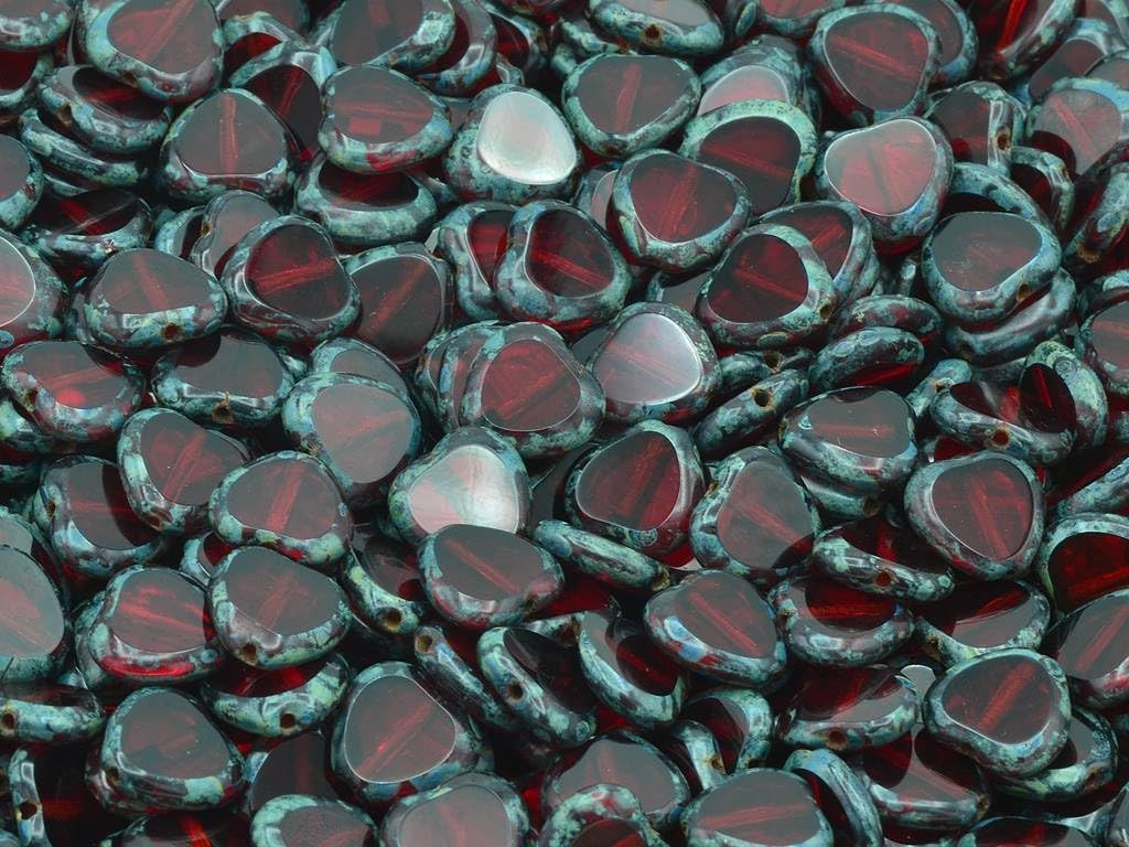 5p Table Cut Heart Beads, Ruby Red Travertin (90080-86800), Glass, Czech Republic (10 x 10 mm)