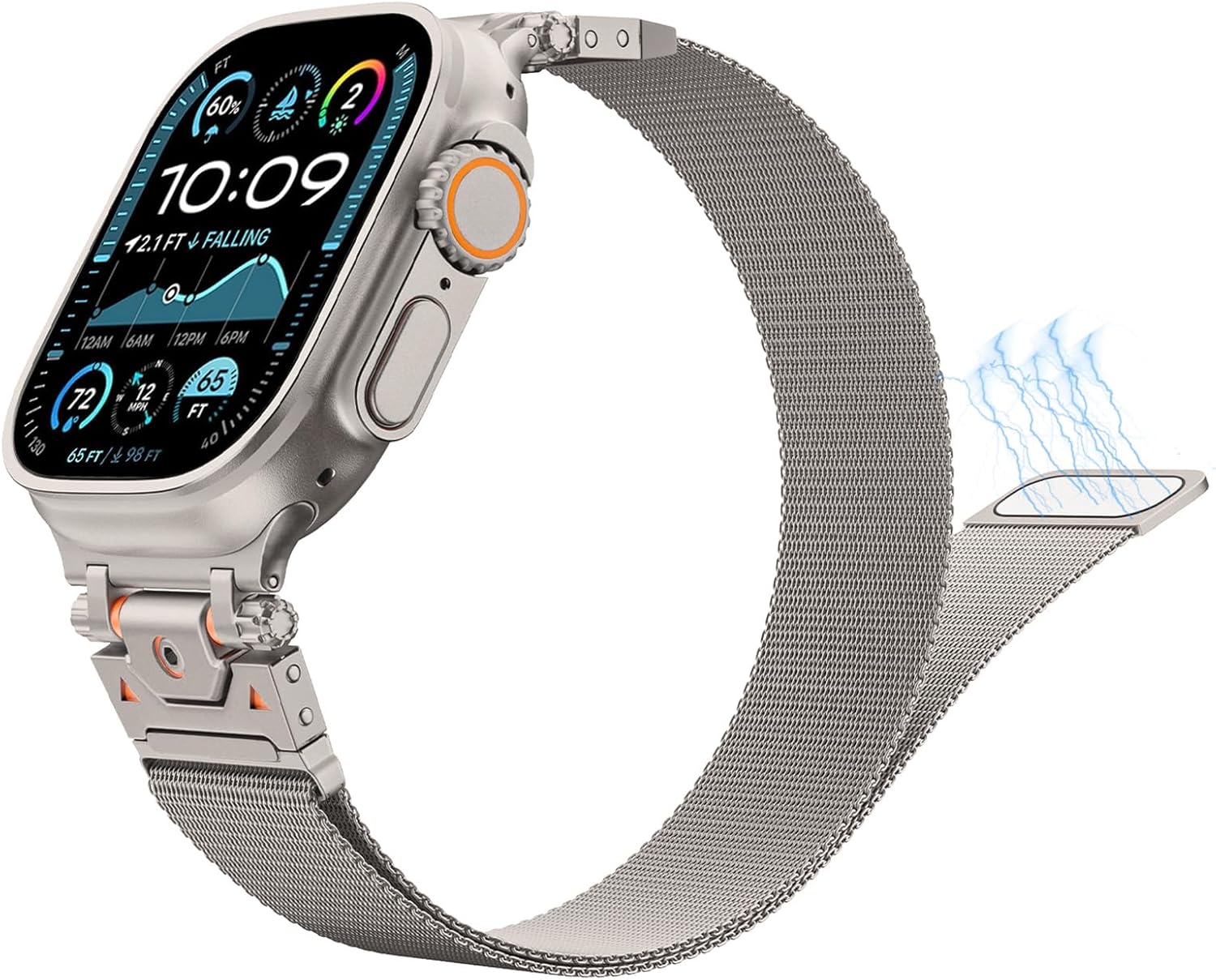 Milanese Loop for Apple Watch Ultra 2 Band 49mm 46mm 45mm 44mm Men Women, Stainless Steel Mesh Strap with Magnetic Clasp & Metal Connector for iWatch Series 10 9 8 7 6 5 4 SE - Image 2