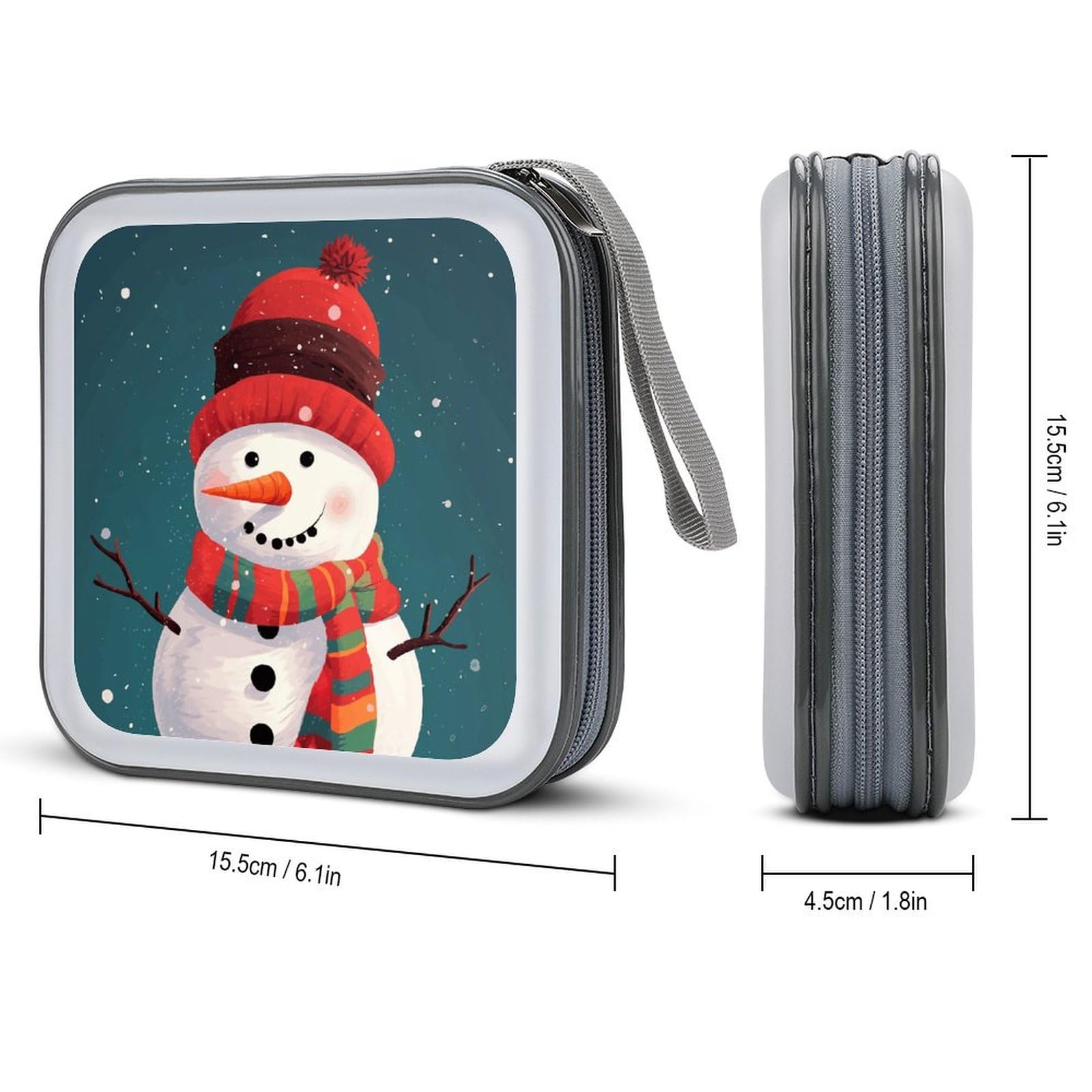 JTREHY 40 Sheets Capacity CD Case Storage Bag,Xmas Snowman Printed Portable Zipper CD DVD Case Holder Large Capacity CD Wallet for Car, Home, Office, Games Disc, Audio Music