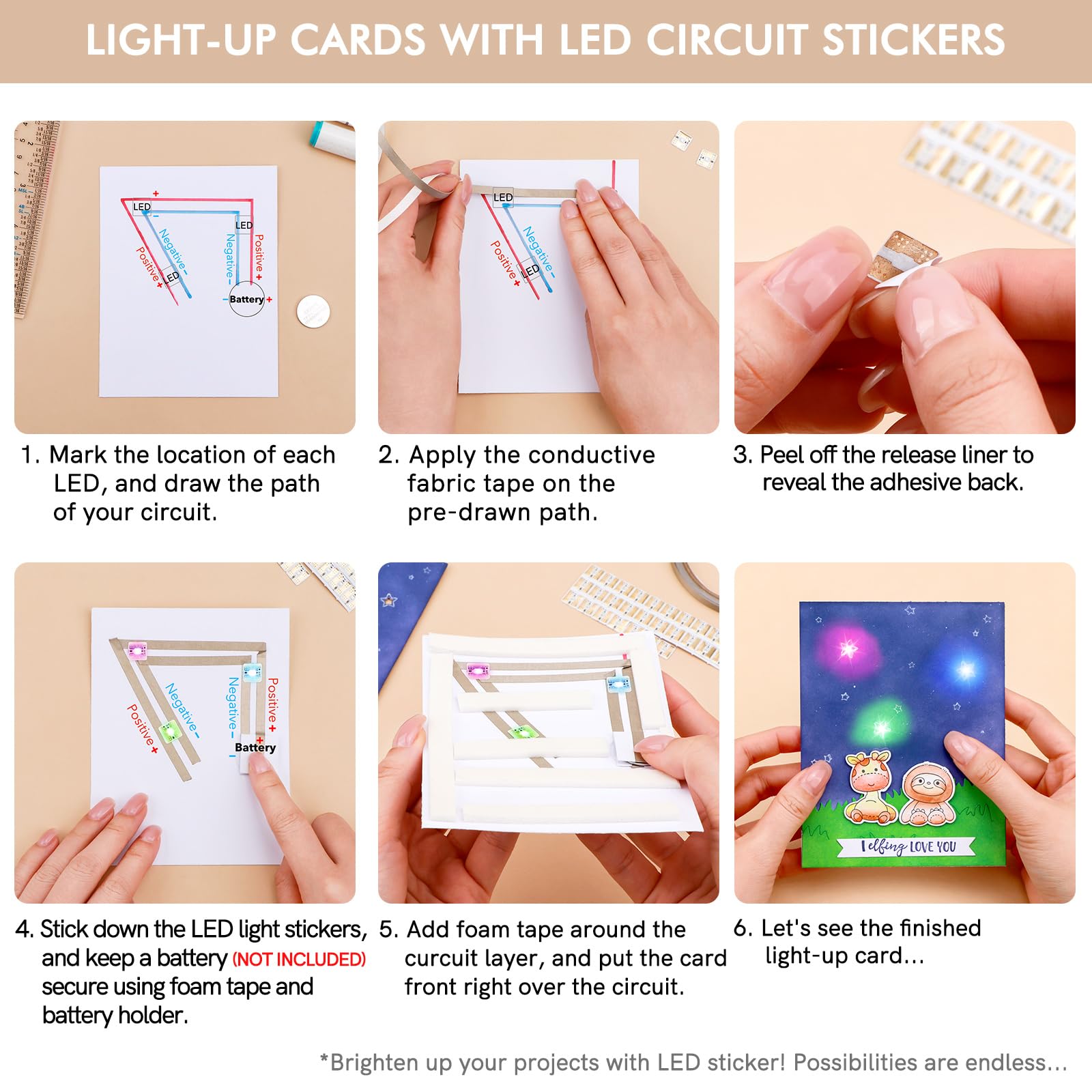 30 Pcs LED Circuit Stickers Light Craft Kit for Making Light-Up Cards Projects - Image 4