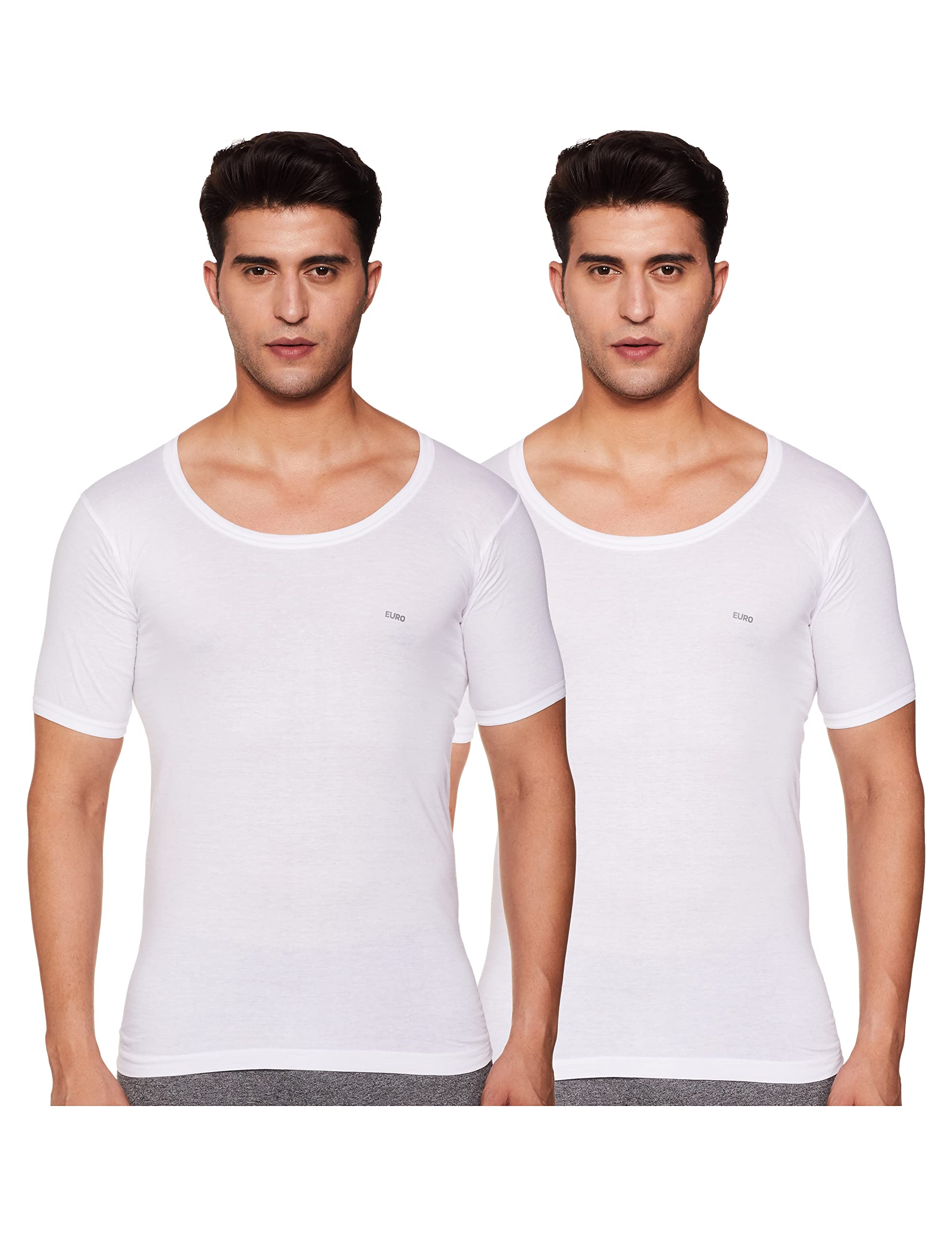 euro Rupa Micra Men White Regular Fit Round Neck Half Sleeve Cotton Vest Innerwear, Pack of 2-picture-31