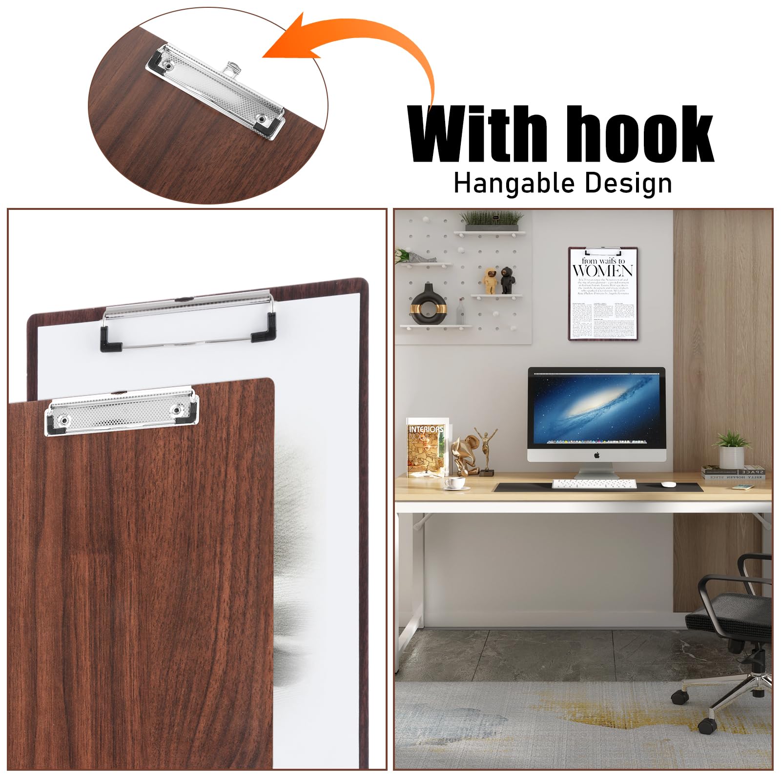 8 Stück Klemmbretter A4 Holz, Dicke 3mm Klemmbrett Holz A4 mit Metalklemme und Aufhängeose,Schreibbrett Schreibplatte Clipboard Zwischenablage für Büro,Restaurant,Schule