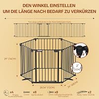 Védőrács Kandallóhoz és Kályhához, 64–386 cm – Gyermekbiztonsági Rács, Összecsukható 6 Acélpanellel, Lépcső- és Konyhai Elválasztó, Fekete 8