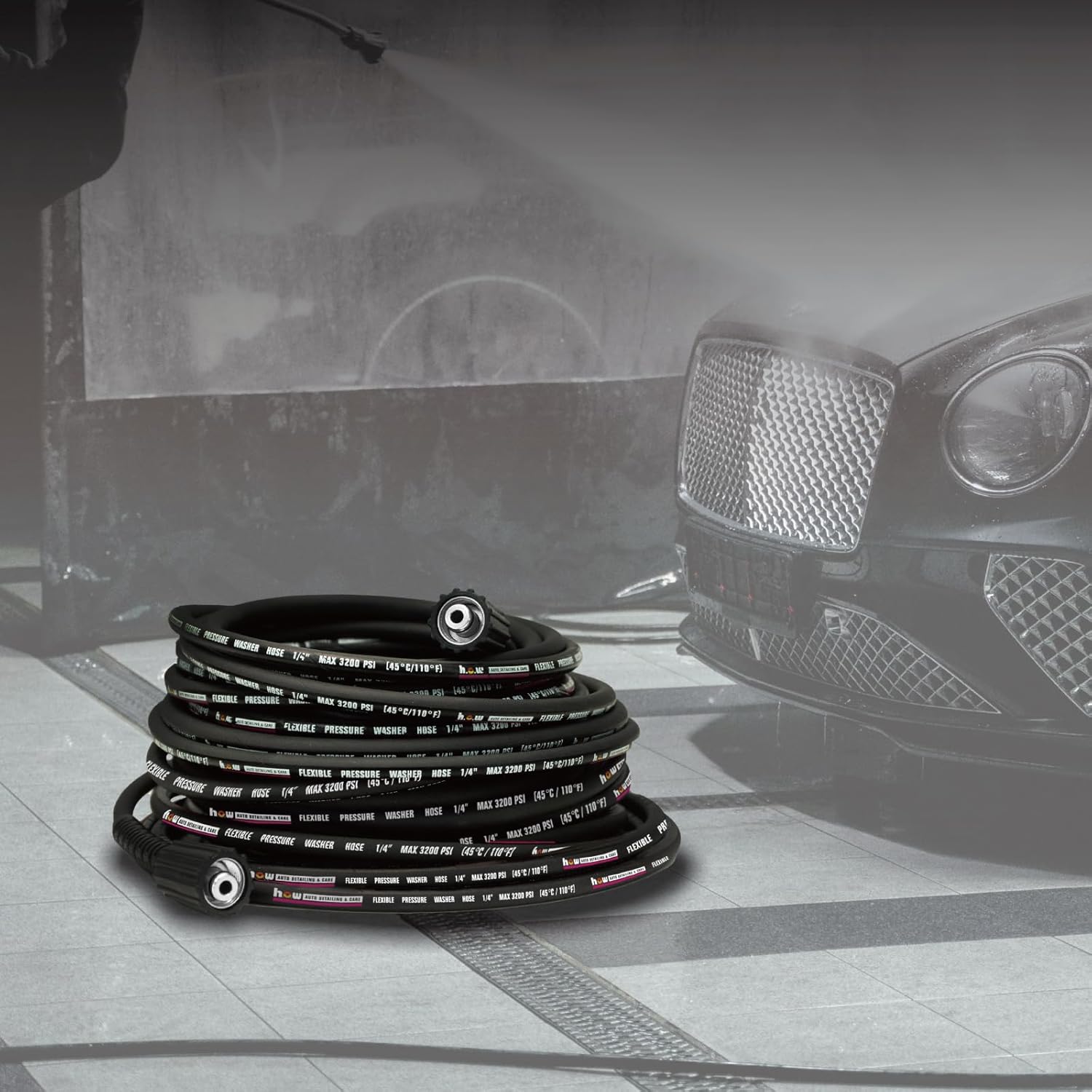 H.O.W DETAILING 1/4" x 75 ft Pressure Washer Hose, M22 Fittings Kink-Free Power Washer Replacement Hose, 3200 PSI