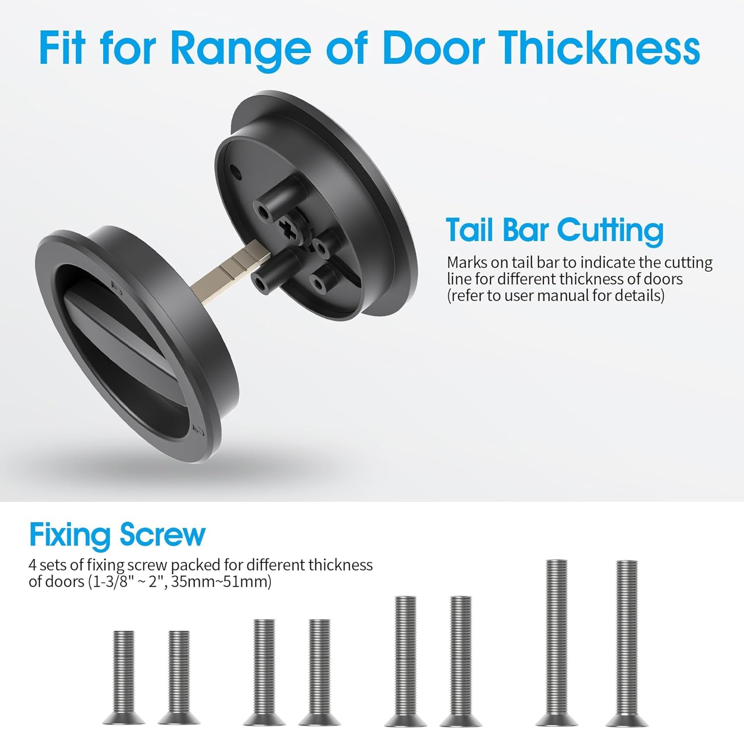 AST Round Pocket Door Lock with Edge Pull, Sturdy Privacy Bifold and Cavity Sliding Door Lock with Flush Pull, Replacement Hardware with Latch, Made of Zinc Alloy, Matte Black