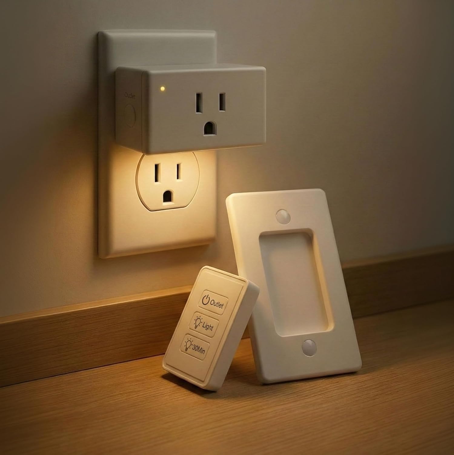 2-in-1 Remote Control Outlet with Night Light Plug Into Wall(Timer & Dimmable) – 100ft Range – No WiFi Needed – Wall Mount Switch for Bedroom, Hallway, Small Appliances & Hard-to-Reach Sockets