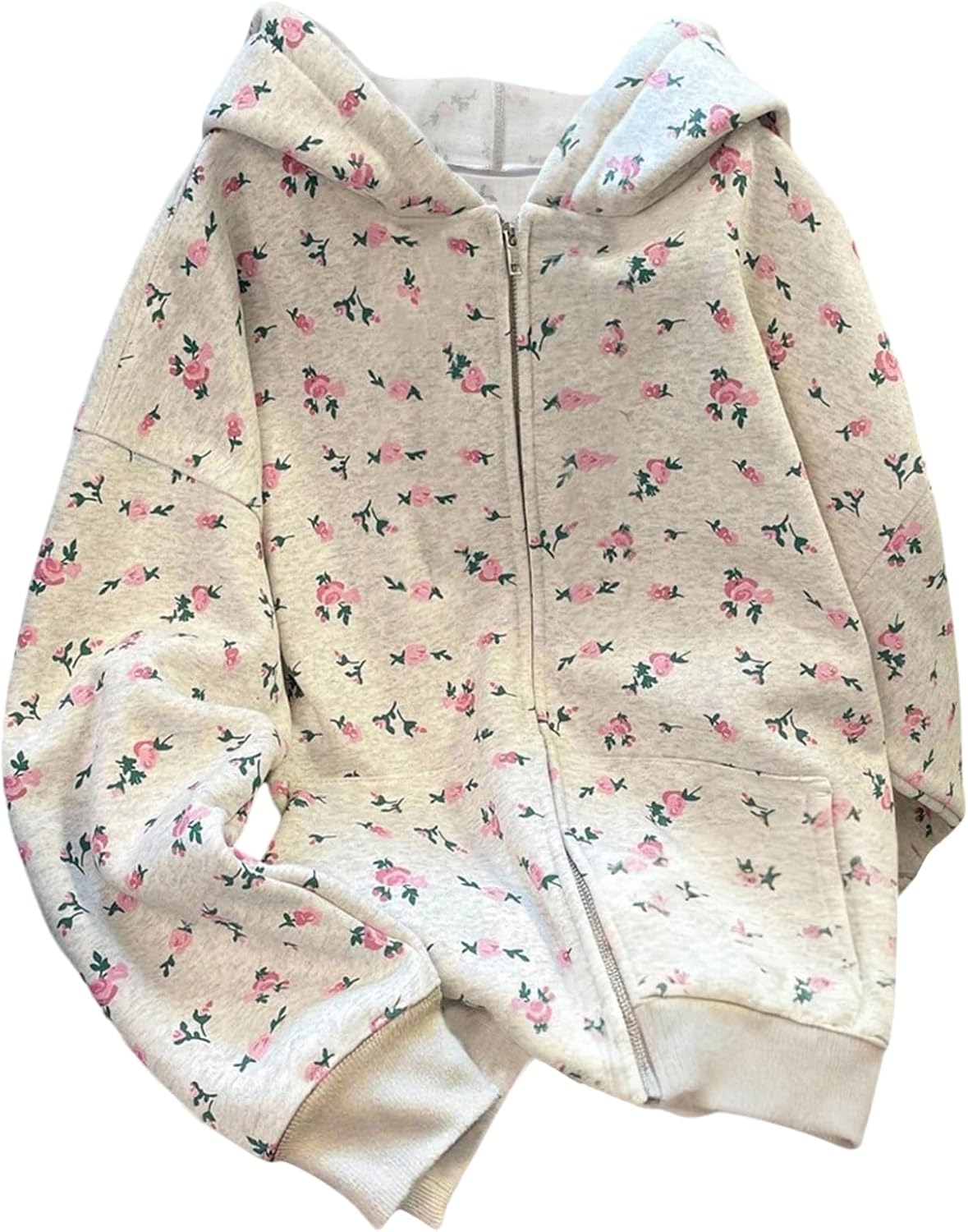 SHENHE Women's Zip Up Floral Hoodies Long Sleeve Drawstring Aesthetic Hoddies Sweatshirts with Pockets