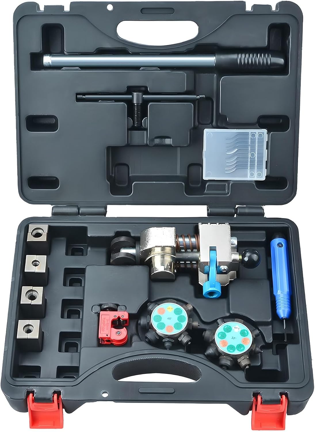 Brake Pipe Flaring Tool, Brake Caliper Rewind Tool for 45 Degree Single, Bubble, Double Flares for 3/16", 1/4", 5/16", 3/8" Tubing, Brake Line Repair Kit