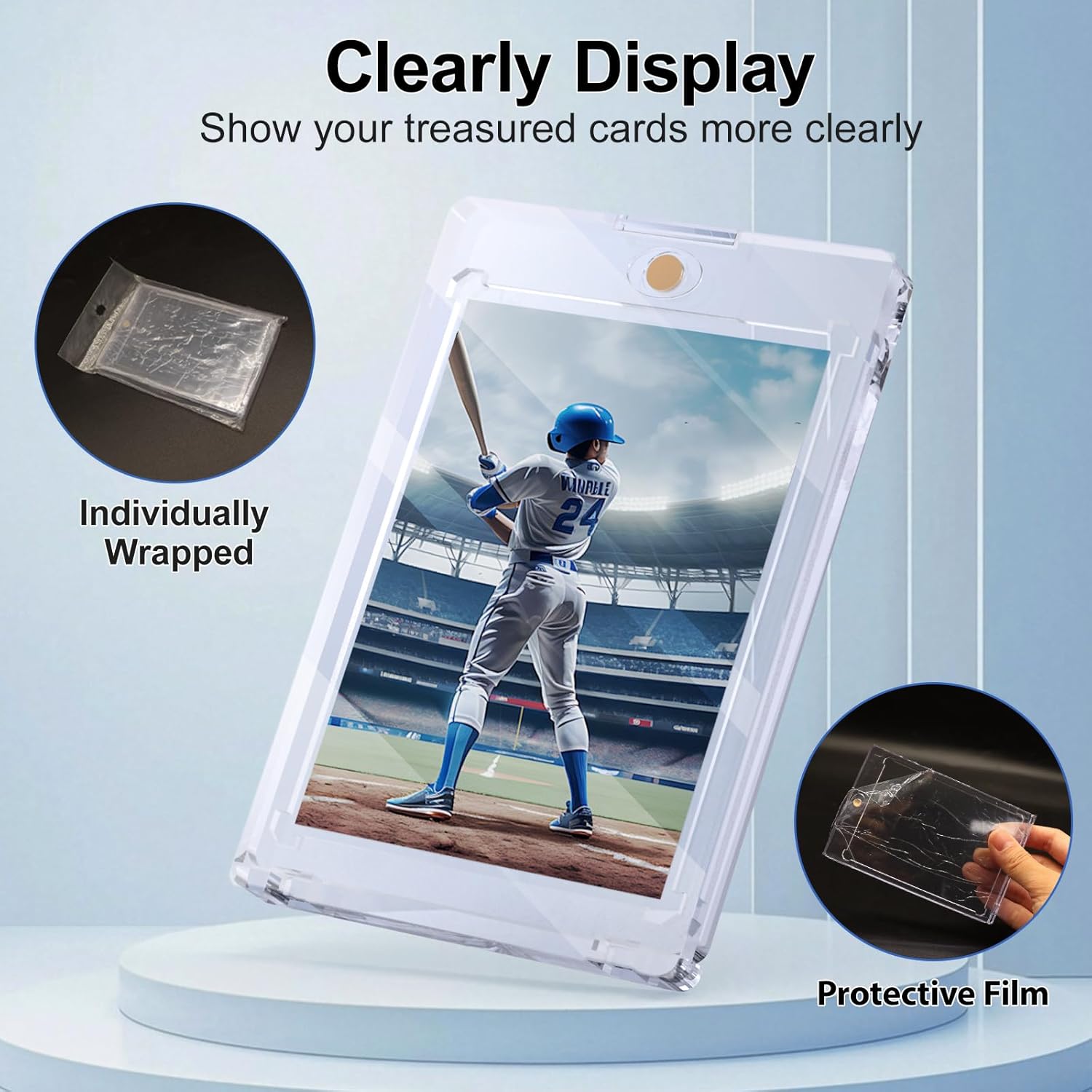 50ct Magnetic Card Holder, 55pt One Card Touch Holders for Trading Cards, U-V Protection Card Display Case Protectors Sleeves Hard Plastic Cover for Sports Game