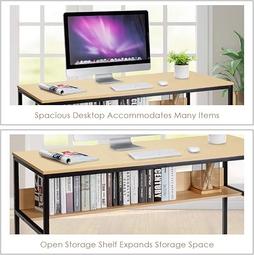 Miniatura 24 de Tangkula Escritorio para computadora de 55 pulgadas con estantería, mesa de escritura de estudio con estante de almacenamiento y marco de metal