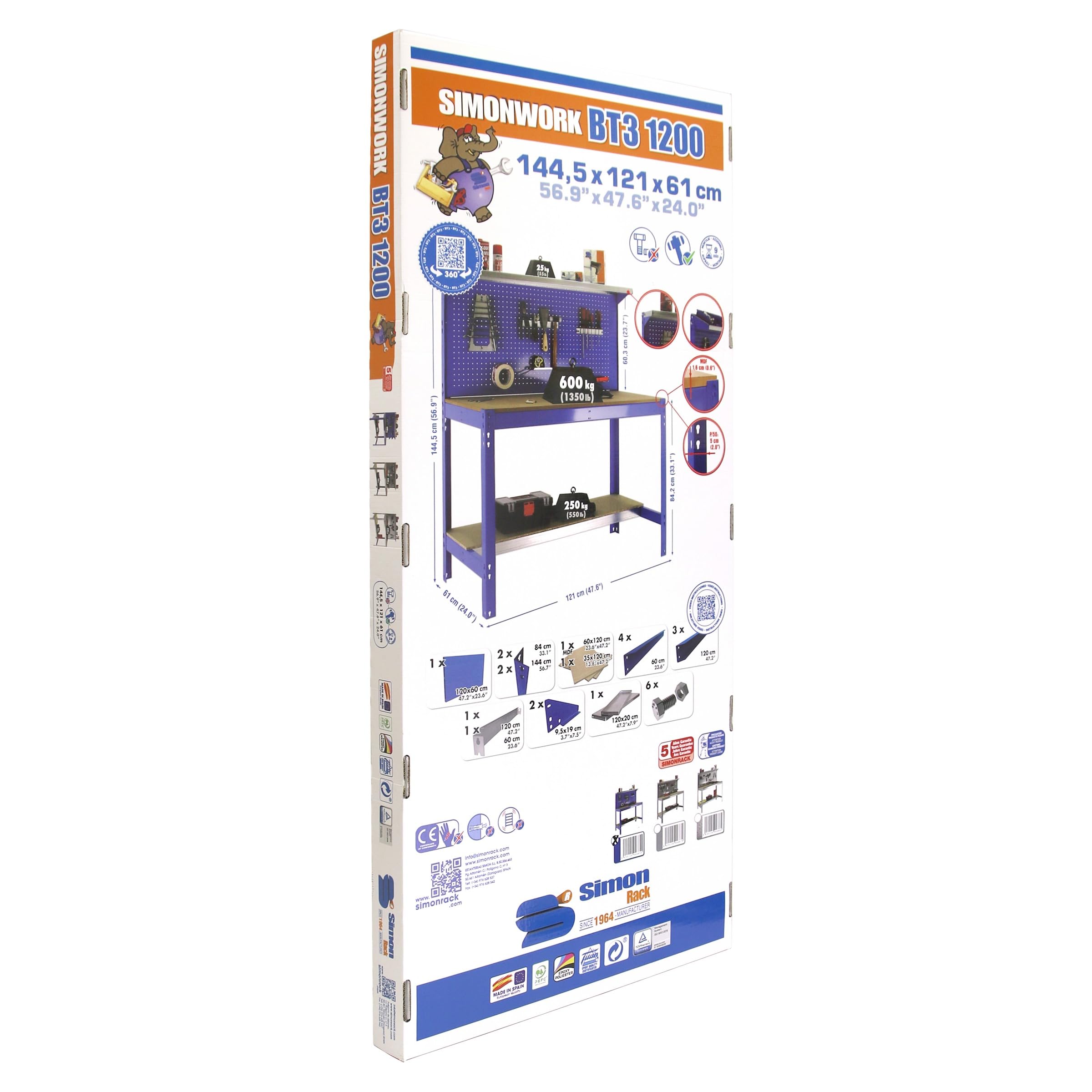 Simon Rack Mesa de Trabajo Taller 400 kg 1445x910x610 mm Antracita/Madera BT3