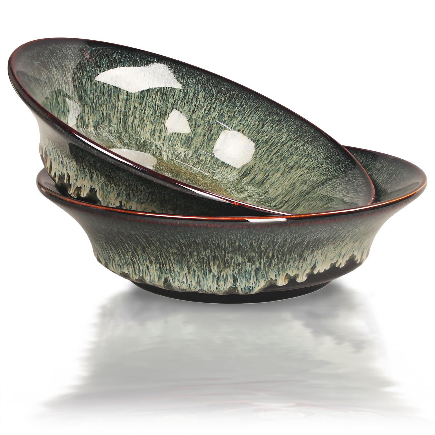 jinsongdafa Ceramic Pasta Bowls Set,105 oz Soup Bowls,Large Salad Bowls,Chip Resistant, Dishwasher Microwave Safe,deep Plate/Wide Bowl, Serving Bowls,Kitchen Dinnerware,Black reactive glaze