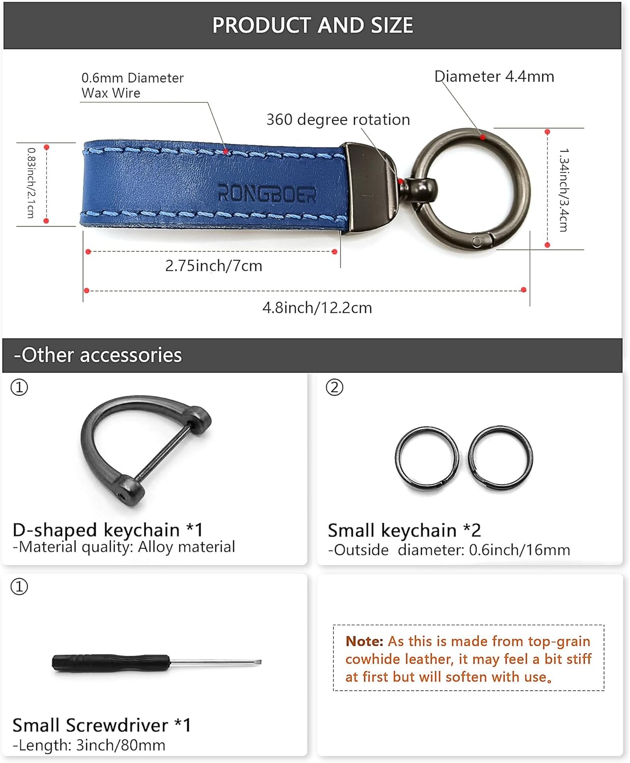 Handmade Double-Sided Cowhide Leather Keychain,Unique Car Key Chain Accessory,Vegetable-Tanned and Nubuck Leather,07 - Image 5