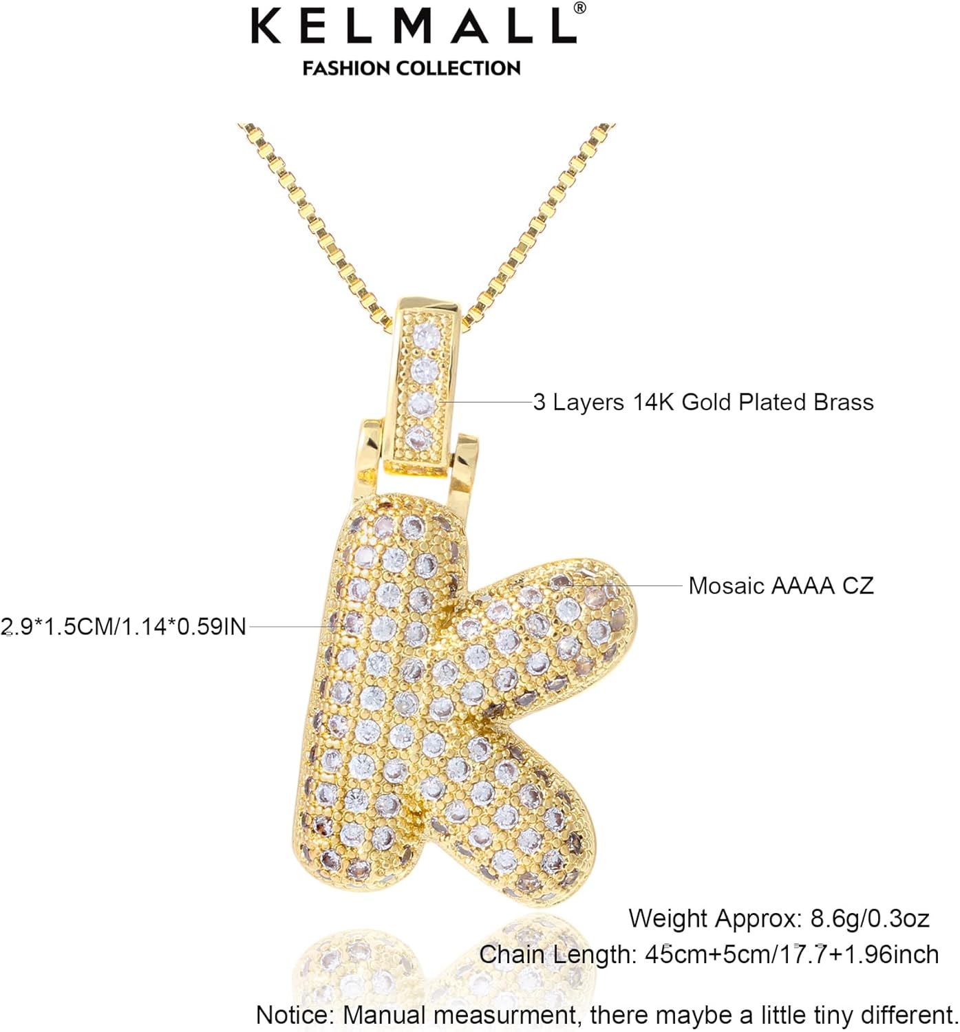 KELMALL 14K Gold or Silver Plated Initial Pendant Necklace for Women, Chunky Puffy CZ Letter Pendant Necklace, Personalized Jewelry Gift with Box - Image 4