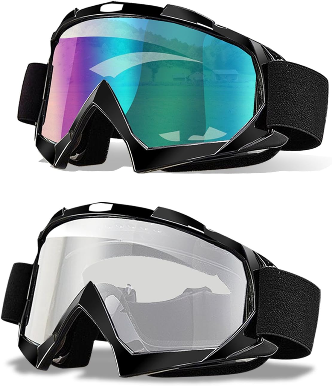 Ski Goggles, Pack of 2, CarBoss Motorcycle Snowboard Goggles 100% UV 400 Protection, Anti-Glare Anti-Scratch Dustproof Windproof Lenses, Great Snow Skiing Cycling Riding Outdoor Sports Eyewear for Men