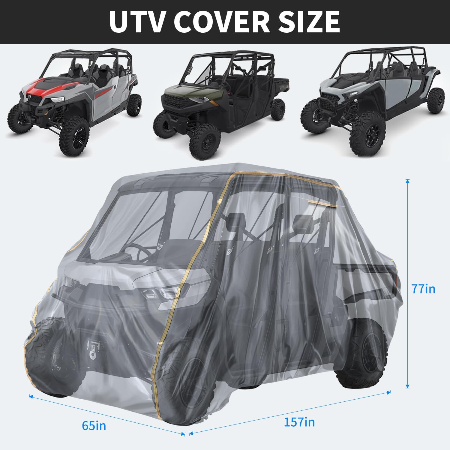 UTV Cover 4 Seater, All-Weather Protection Heavy Duty 600D Side by Side UTV Cover Compatible with Polaris Ranger Crew XP 1000 900 570 800 General RZR Defender Talon Teryx (157" x 65" x 77")