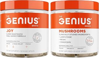 Genius Joy, Nootropic Mood Enhancer Supplement + Genius Mushrooms- Lion's Mane, Cordyceps & Reishi