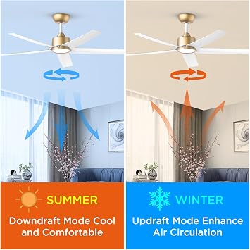 ocioc 52 inch Ceiling Fans with Lights and Remote,Gold,Powerful Airflow