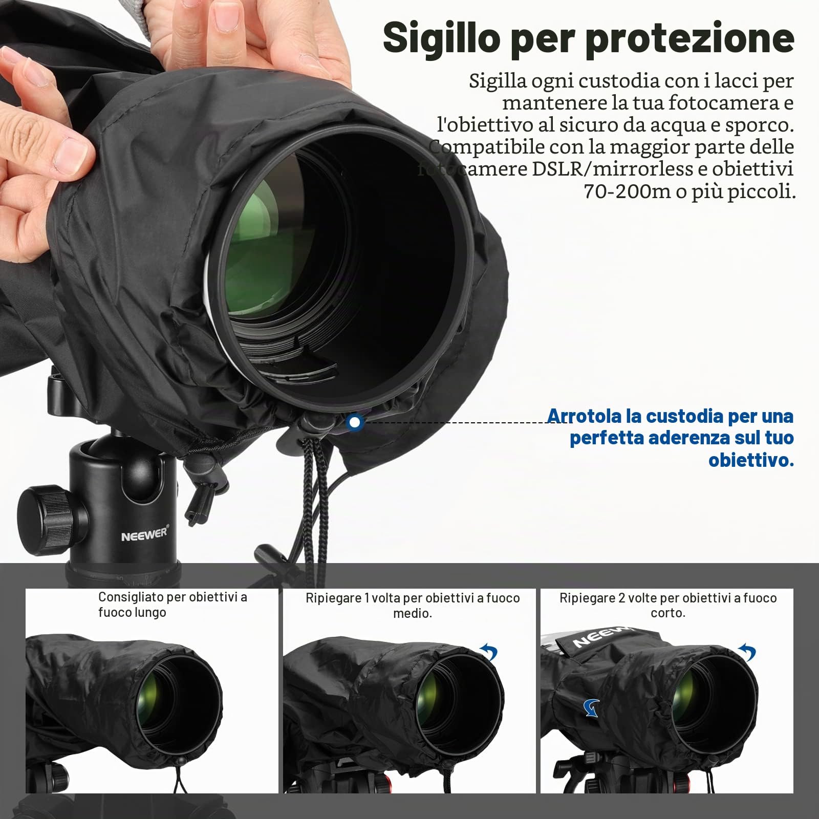 NEEWER Copertura Antipioggia per Fotocamera, Impermeabile in Nylon Resistente di Piccole Dimensioni Compatibile con Canon Sony Nikon DSLR Mirrorless Vlog Camera e Obiettivi Entro 200mm, PB003