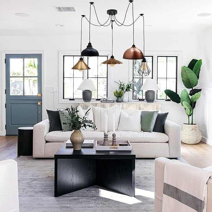 DC VOLTAGE 5-armige DIY Spider hanglamp, 5 lampen E27 vintage industriële plafondlampen, metalen tinten retro hangende kroonluchter, in hoogte verstelbaar 2 m snoer, woonkamer, eetkamer (Spider 5, met lamp) photo 2