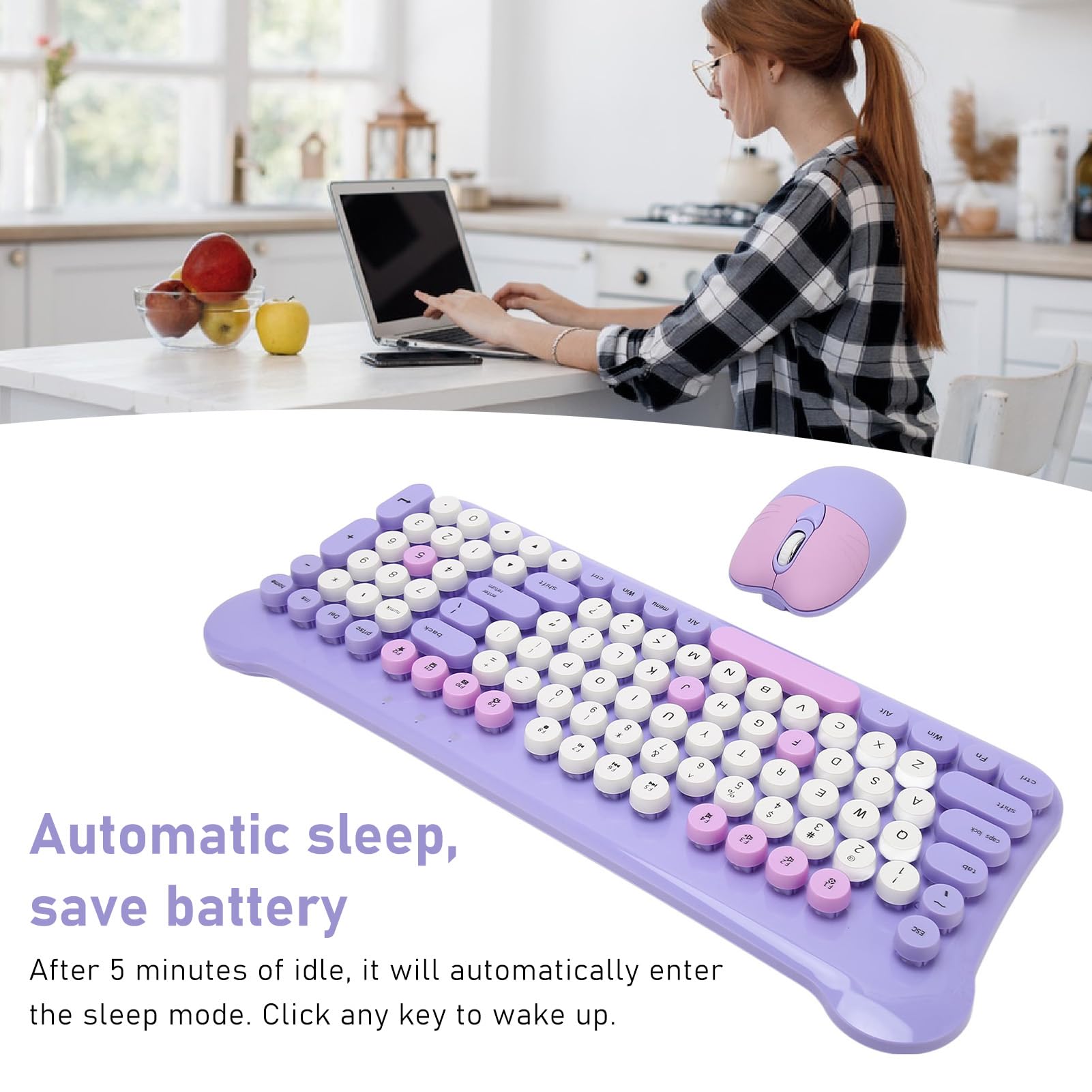 Mieszane Kolory Bezprzewodowej Klawiatury i Myszy, Układ Klawiatury QWERTY, Bezprzewodowy Odbiornik USB 2,4 GHz, Plug and Play, zgodność z PC, Smart TV (Fioletowy)